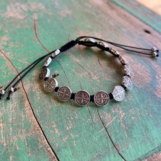 St Benedict Adjustable Black Cord Bracelet