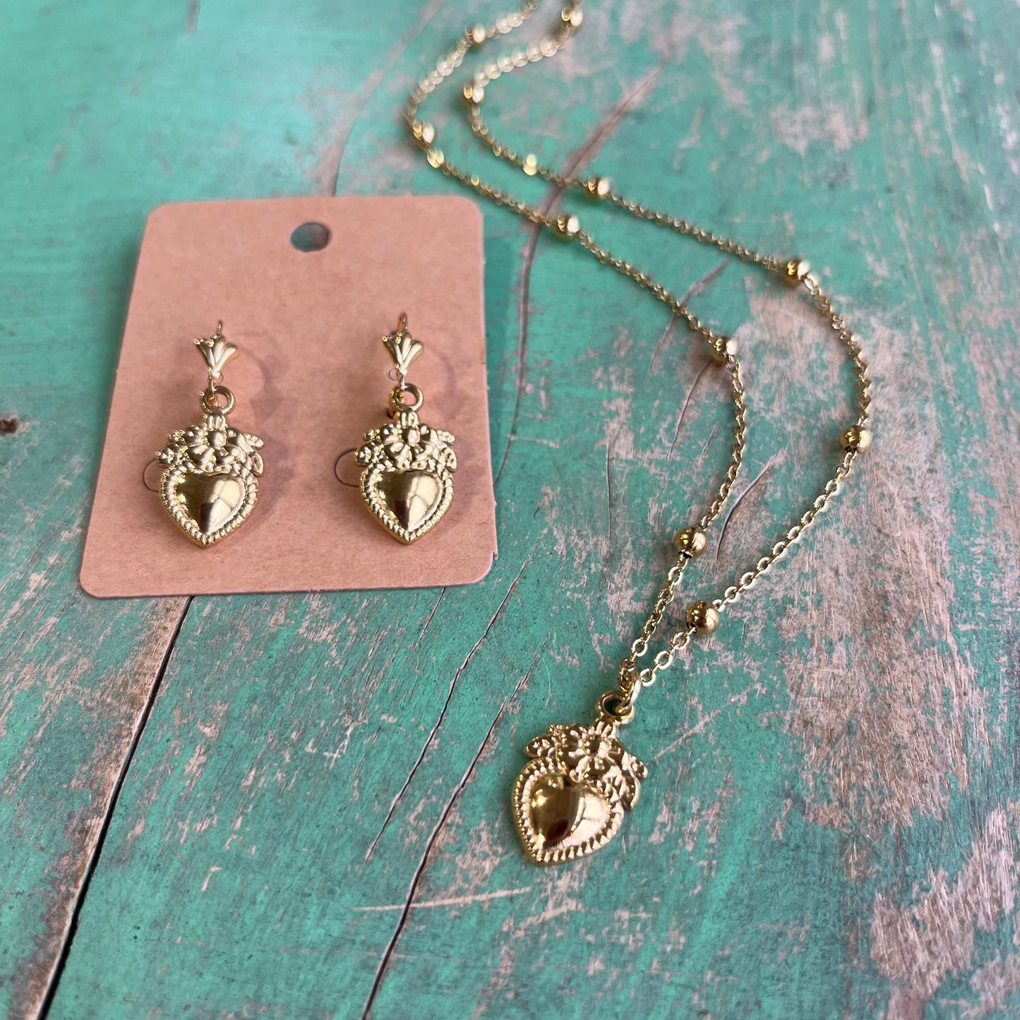 Floral Heart Necklace and Earrings
