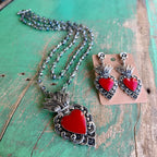 Red Flaming Sacred Heart Necklace or Earrings