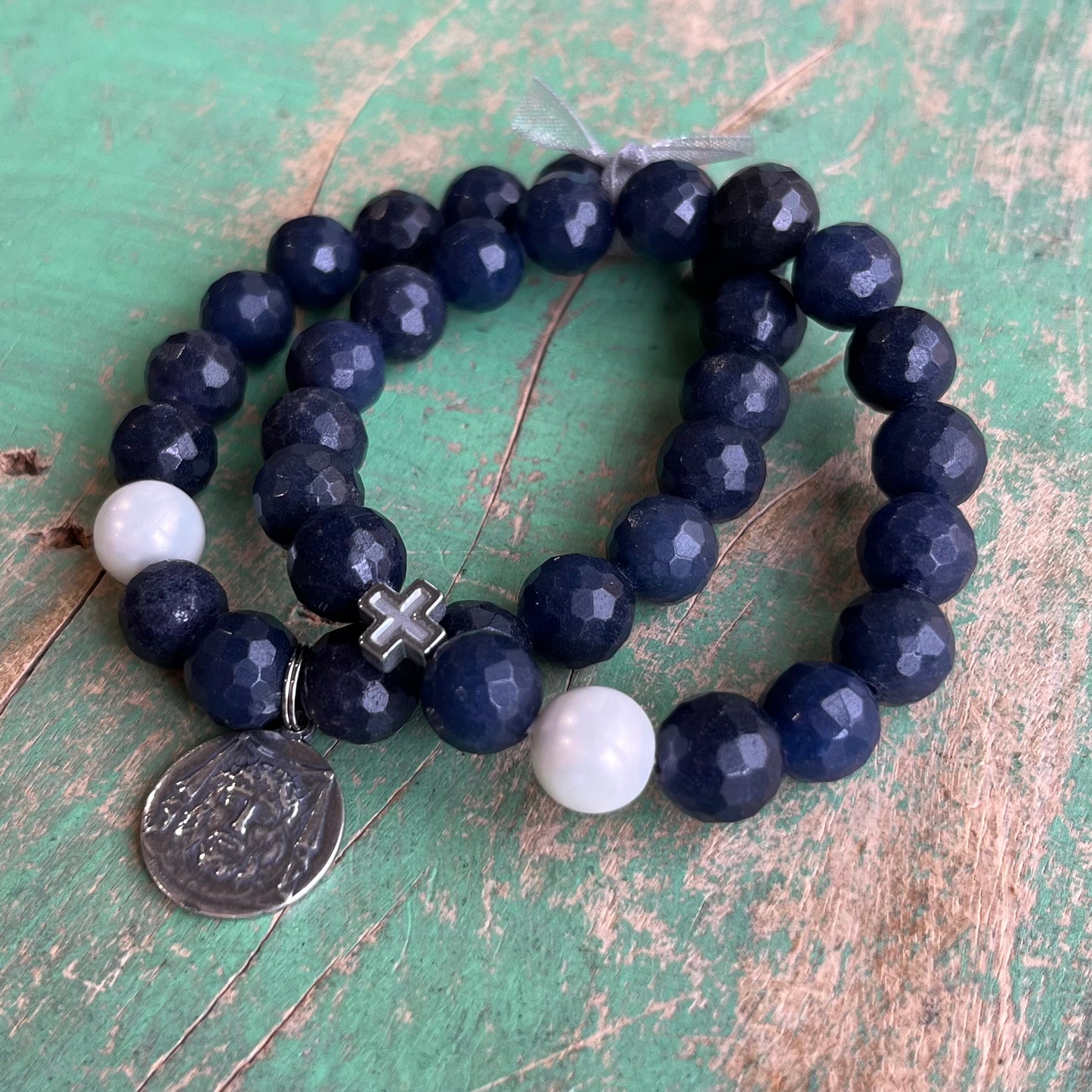 Denim Mother of Pearl Faith Stack