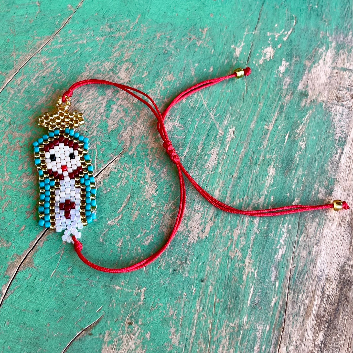 Handwoven Our Lady Glass Beaded Adjustable Bracelet