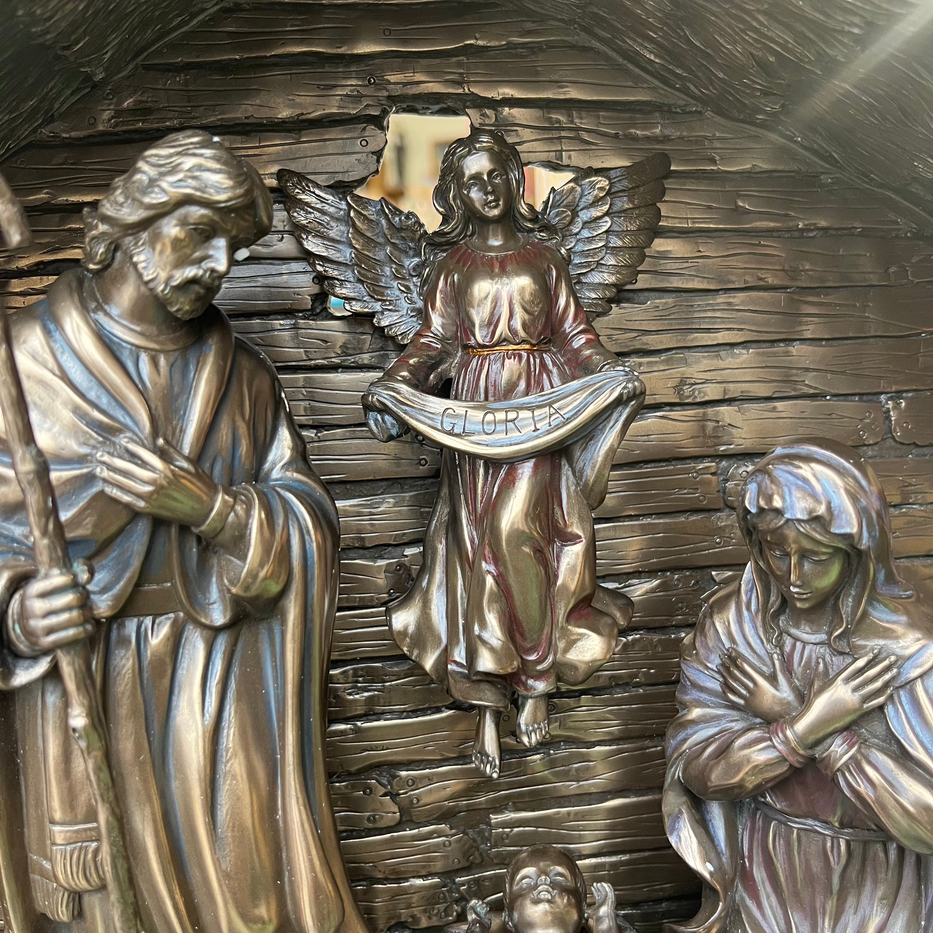 Polyresin Bronze 6 pc Nativity with Manger