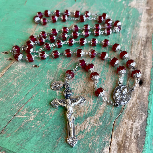 Red Glass Bead Scapular Rosary