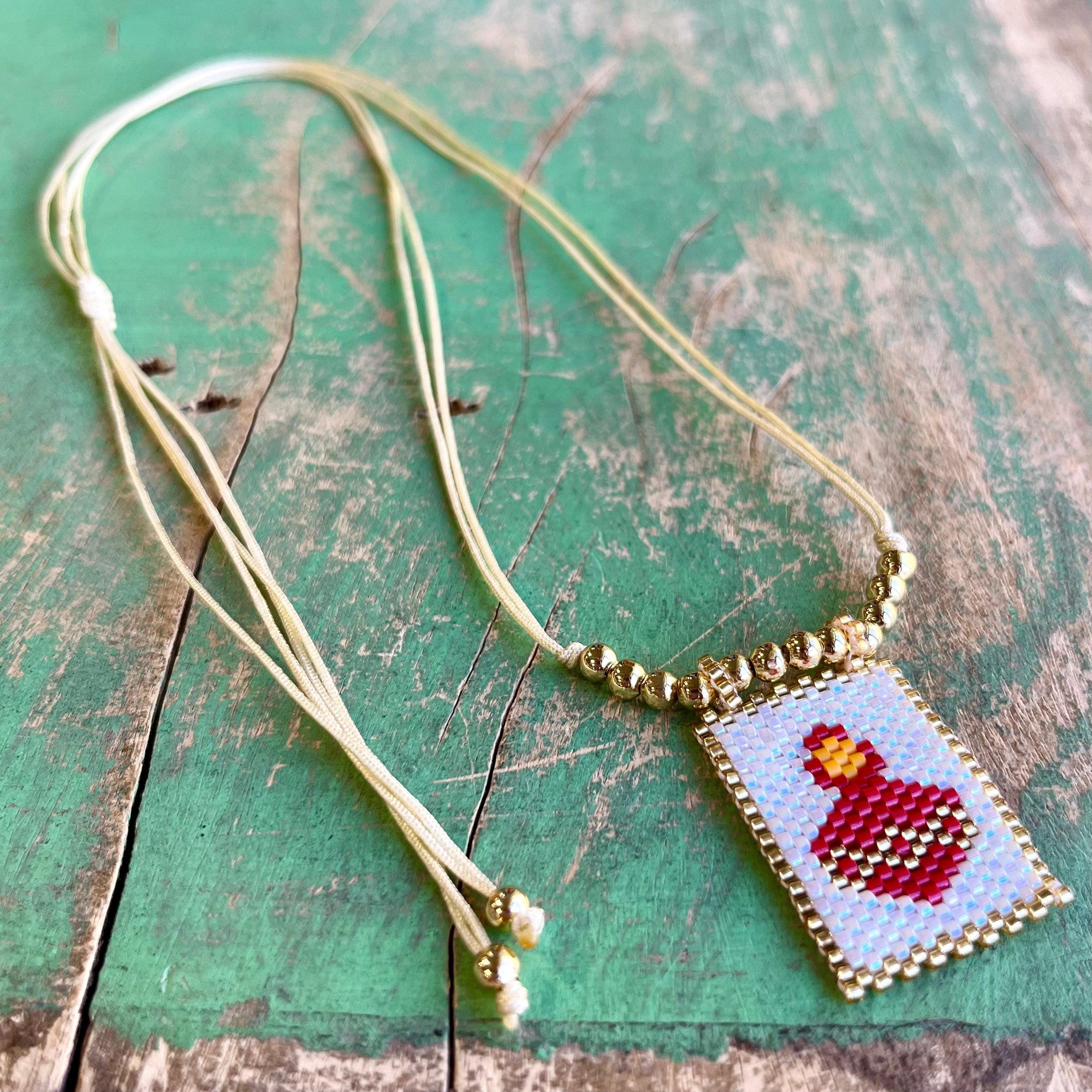 Miyuki Beaded Sacred Heart Adjustable Cord Necklace
