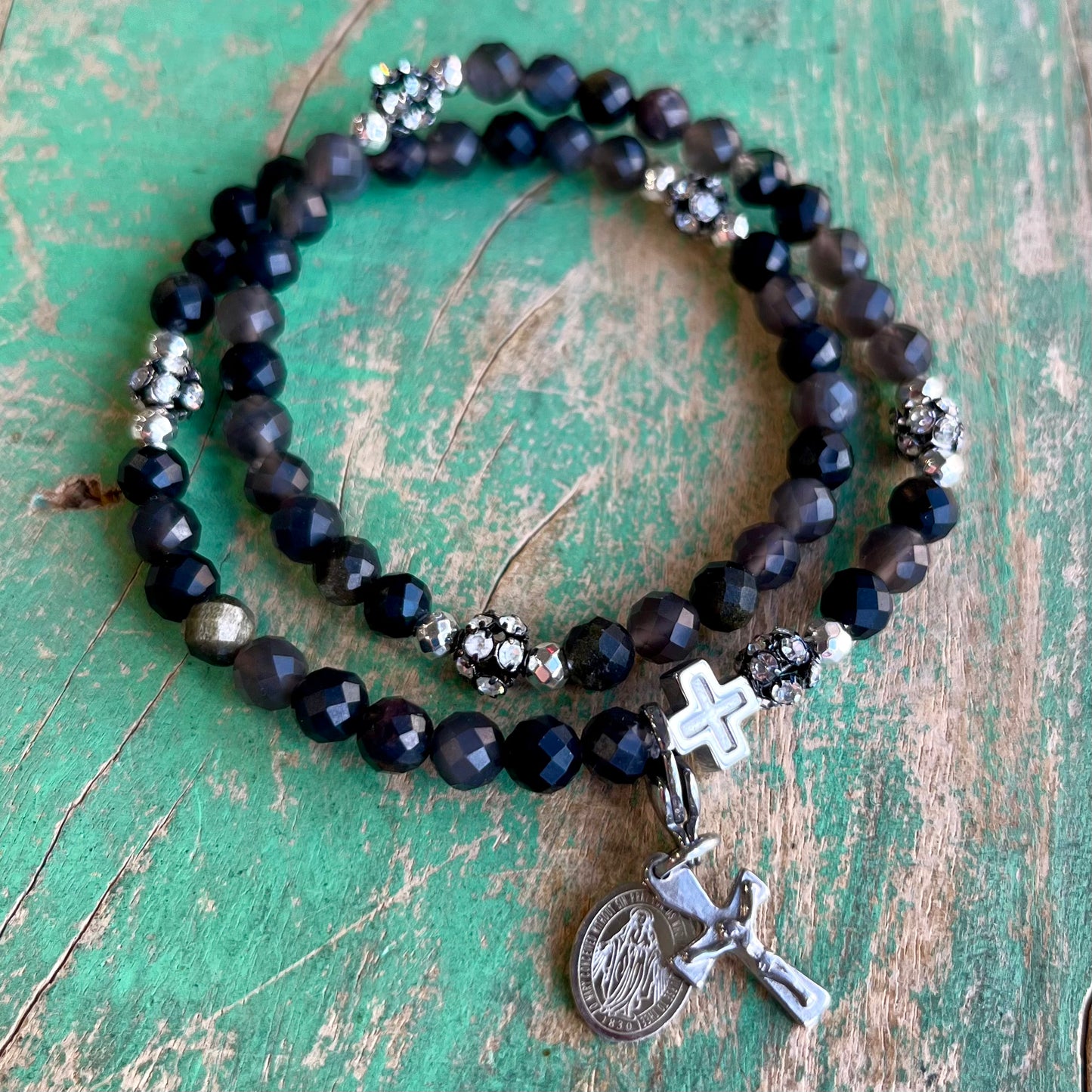 Rosary Wrap Bracelet with Silver Accents