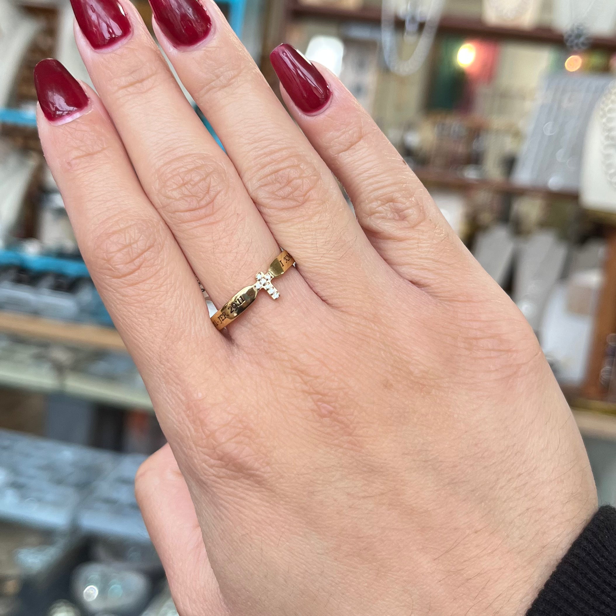 Gold Tiny Cross "I Know" Ring