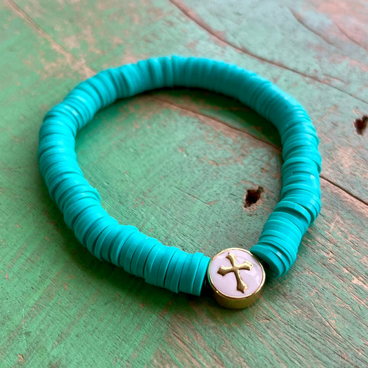 Turquoise Heishi Bead Cross Bracelet