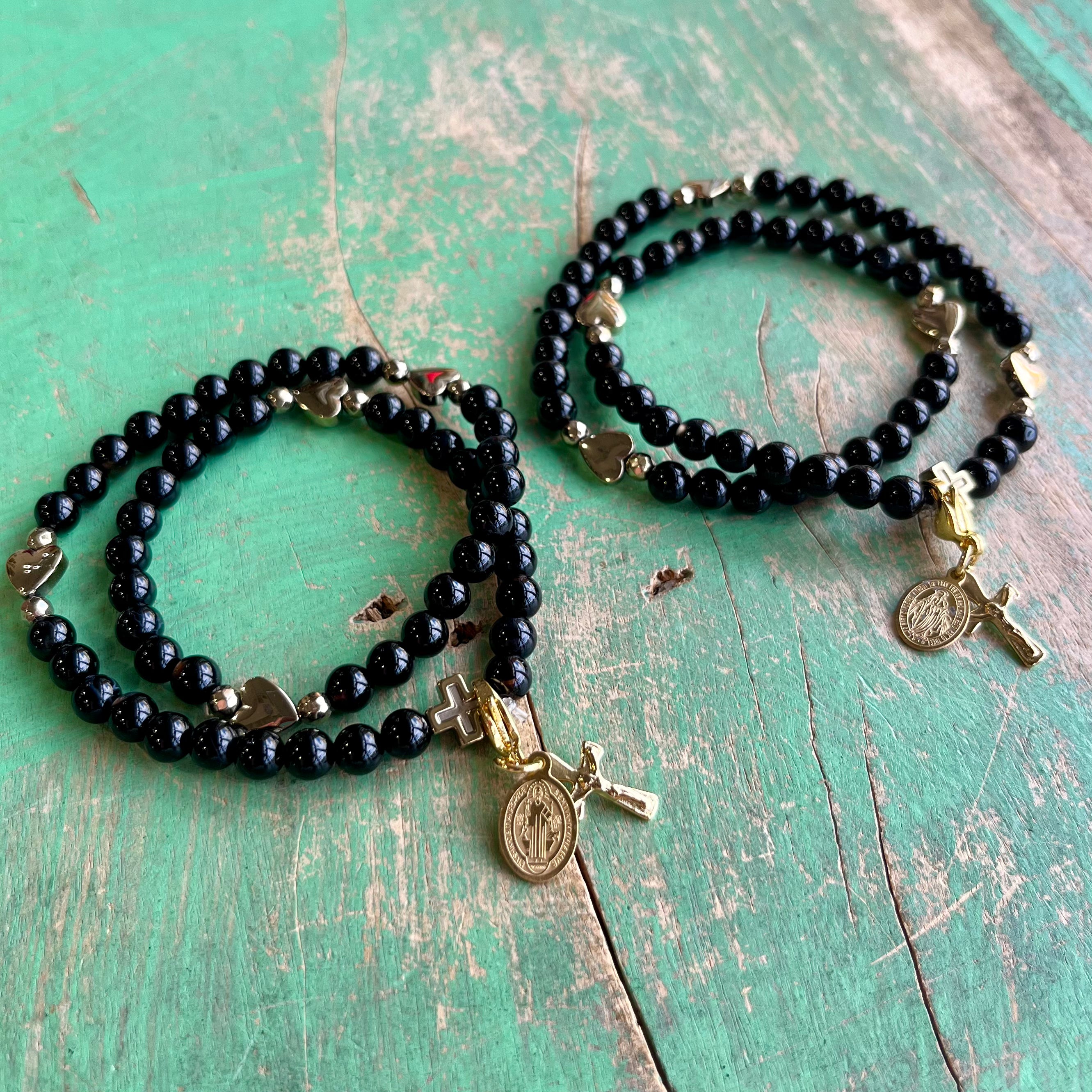 Rosary Wrap Bracelet with Gold Accents