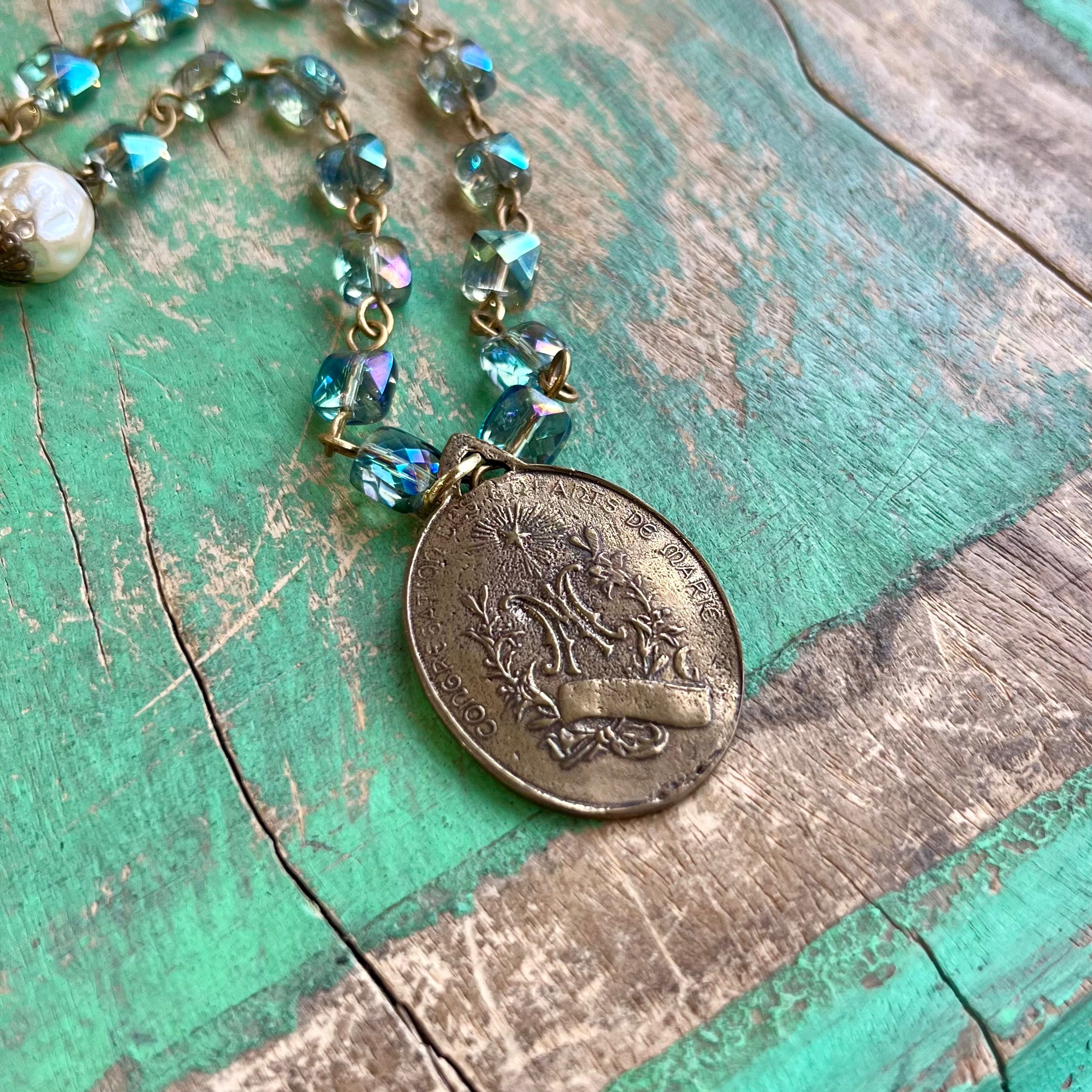 Our Lady Iridescent Necklace and Earrings