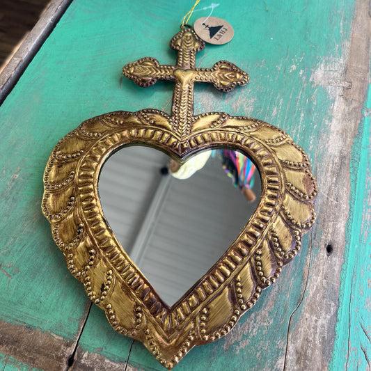 Cross on Heart Tin Mirror