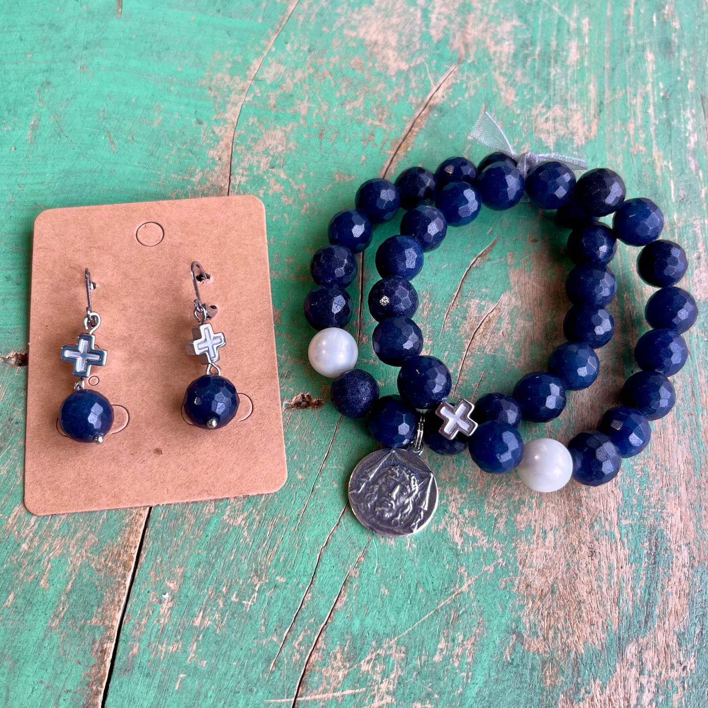 Denim Mother of Pearl Faith Stack