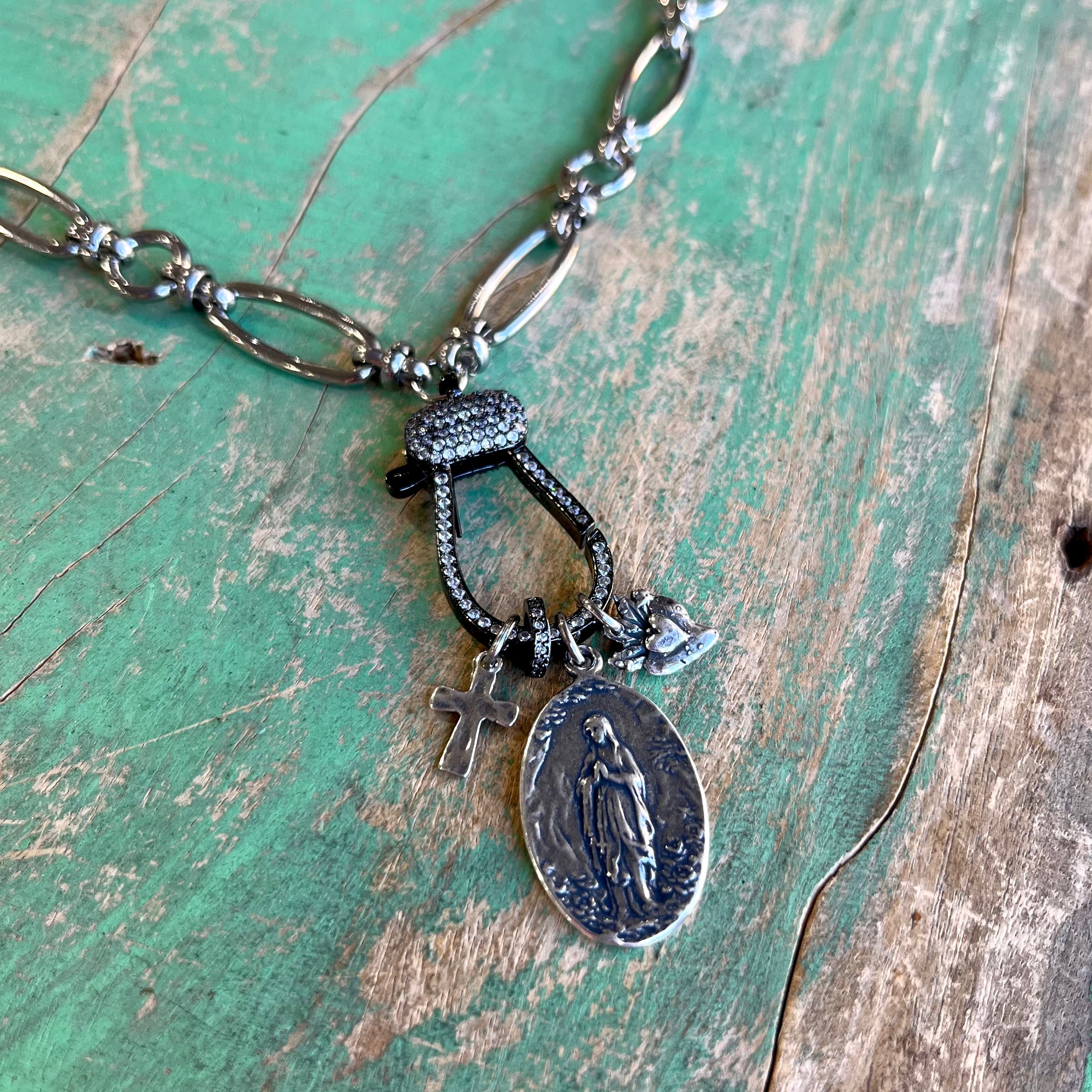 Chunky Chain Pave Clasp Charm Necklace