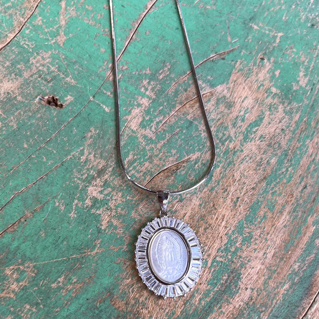 Sterling Silver Baguette Mother of Pearl OLG Chain Necklace or Pendant