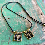 Miyuki Beaded Cross and Heart Adjustable Cord Necklace