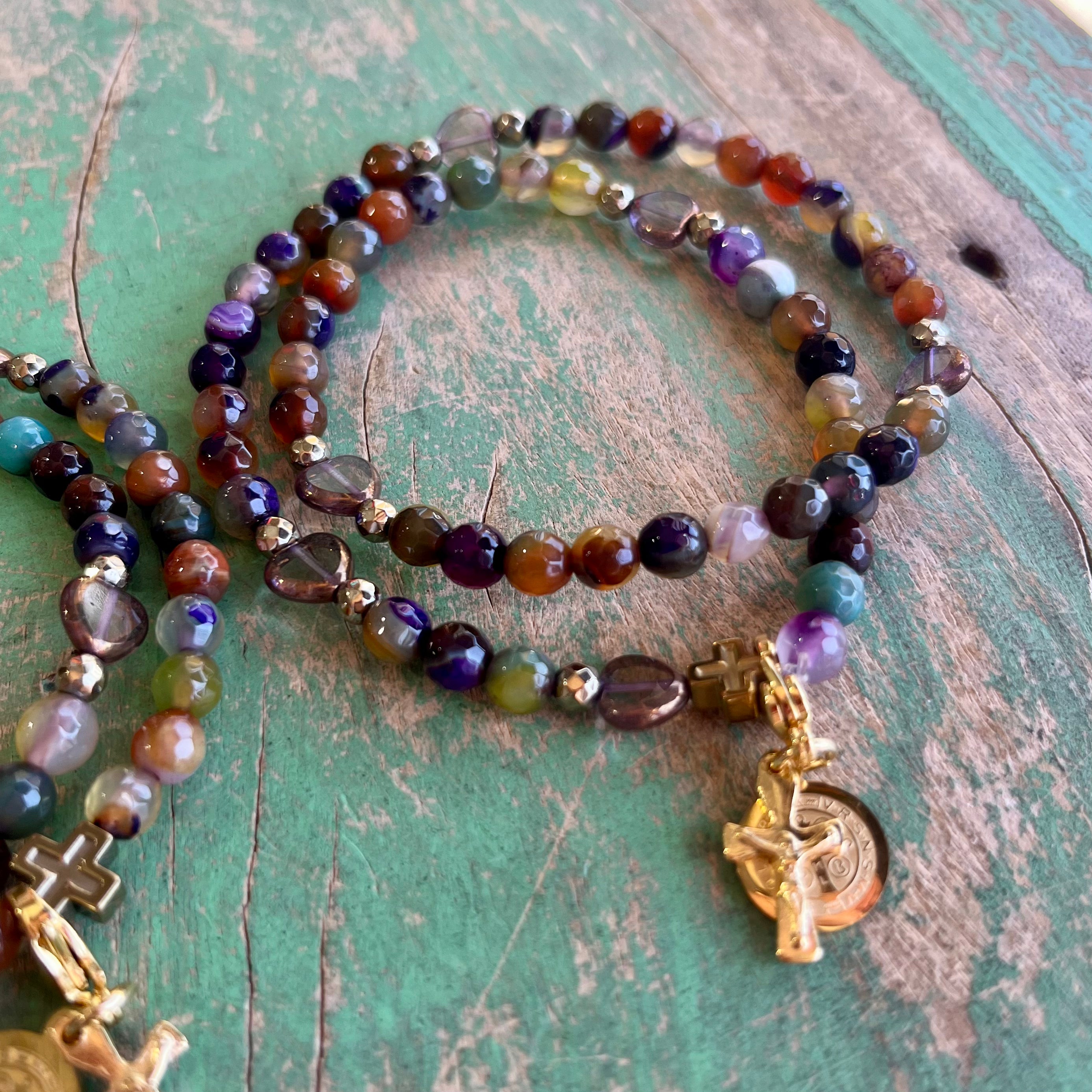 Rosary Wrap Bracelet with Gold Accents