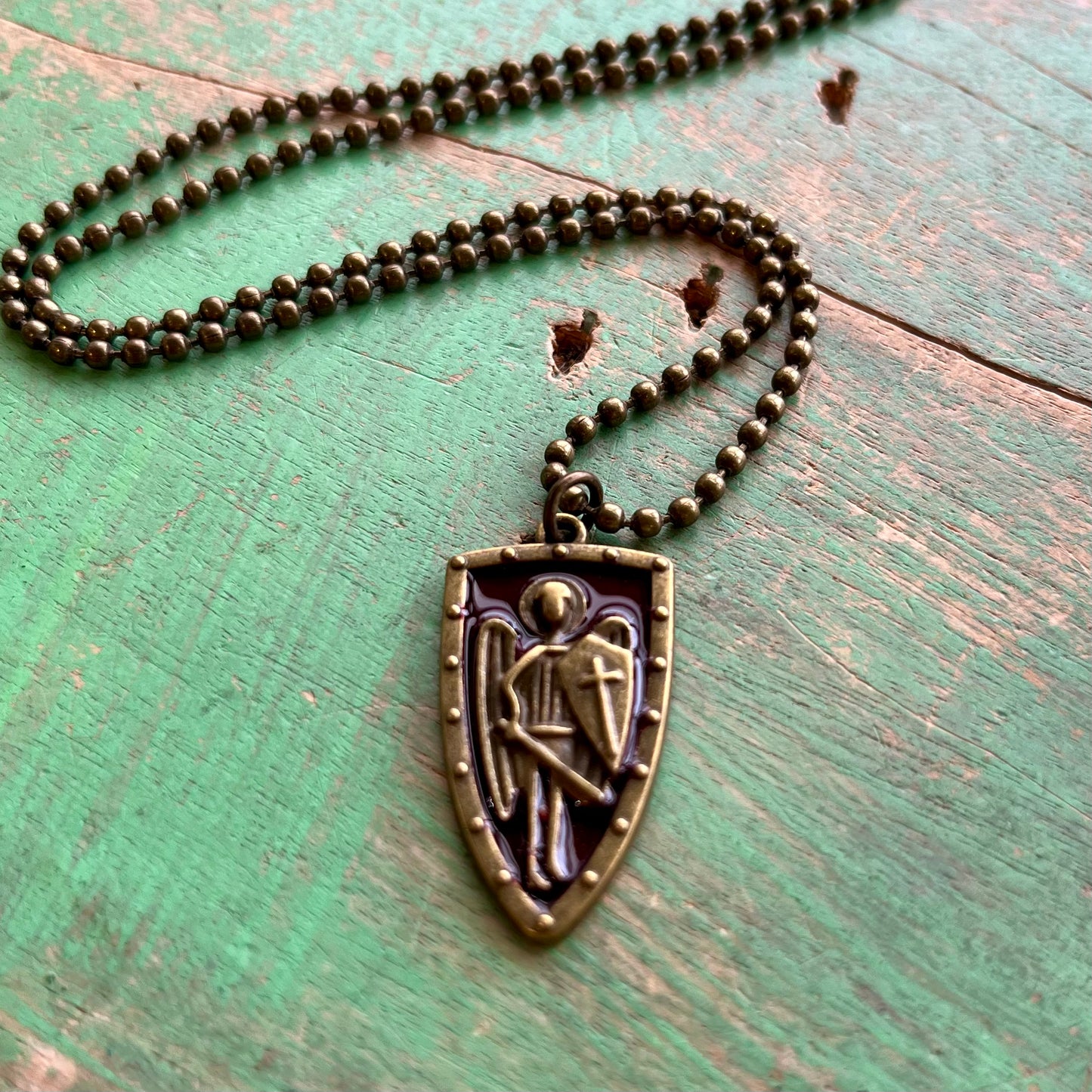 Bronze St Michael Shield Necklace