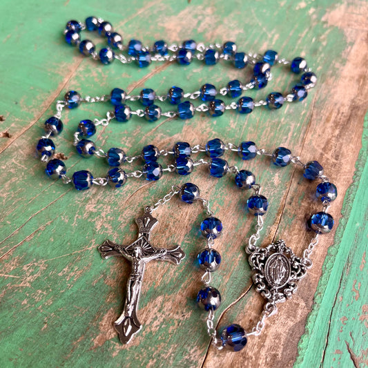 Graceful Sapphire Glass Rosary