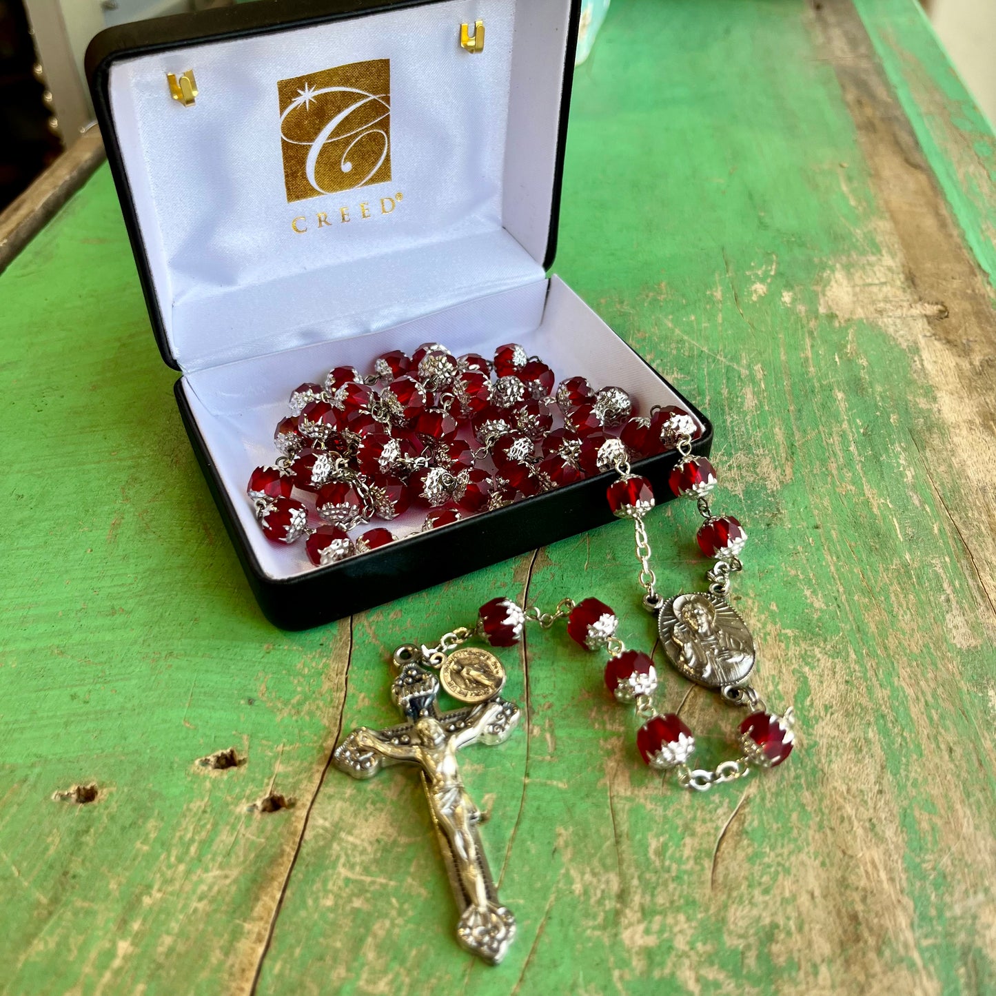 Red Glass Bead Scapular Rosary