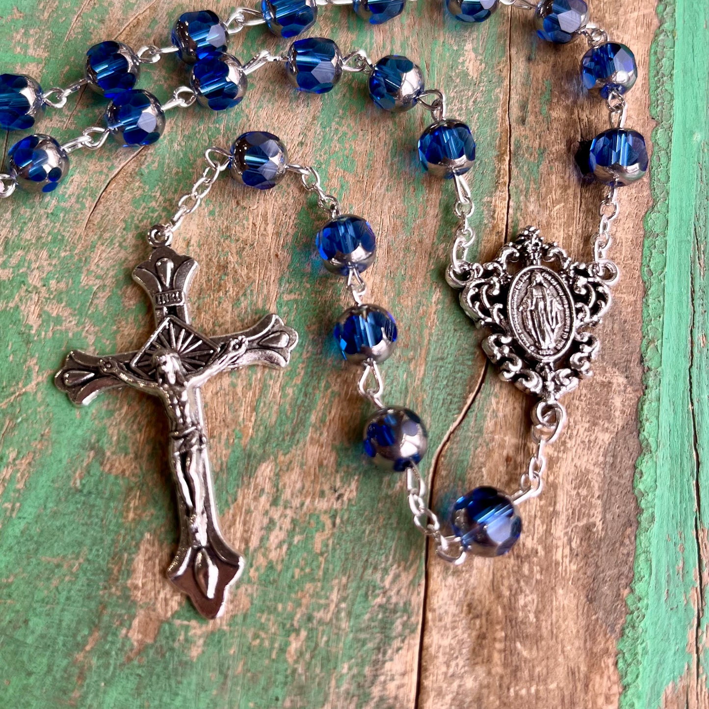 Graceful Sapphire Glass Rosary