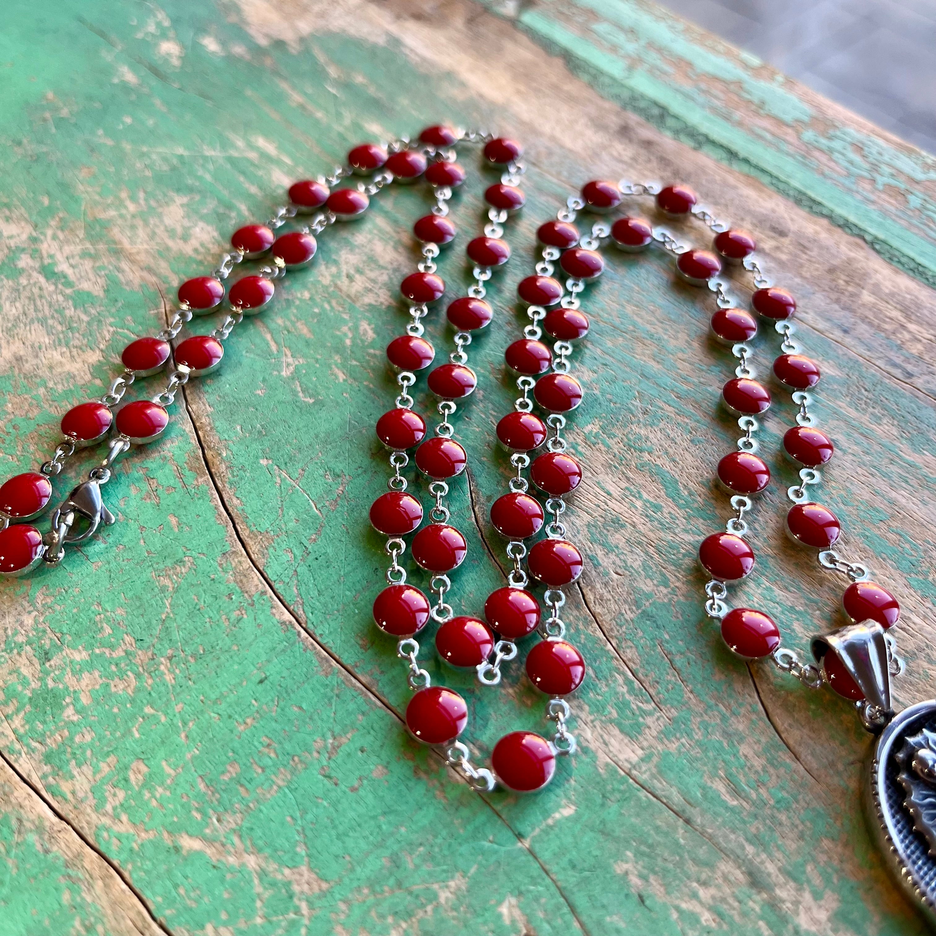 Long Red Enamel OLG Necklace