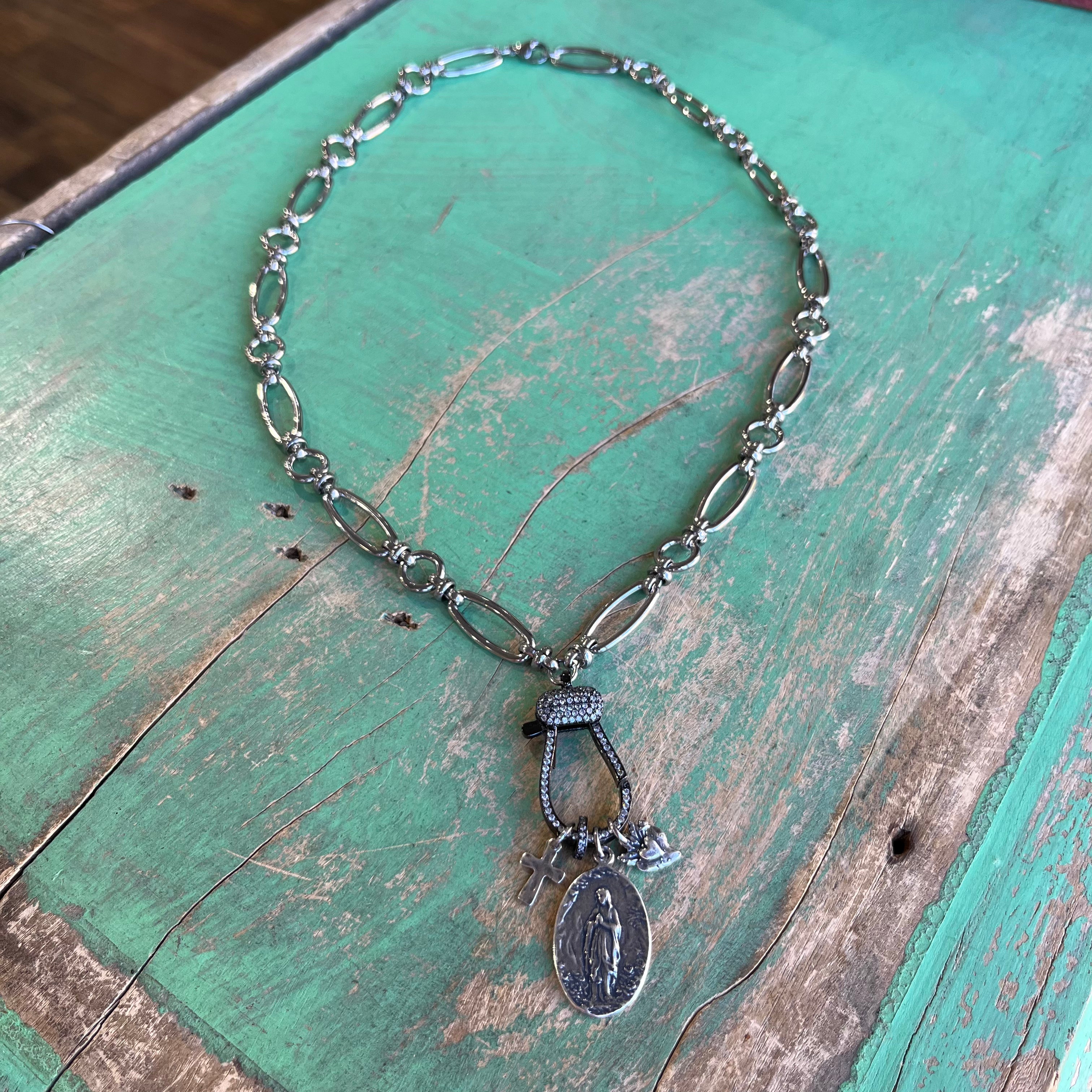 Chunky Chain Pave Clasp Charm Necklace