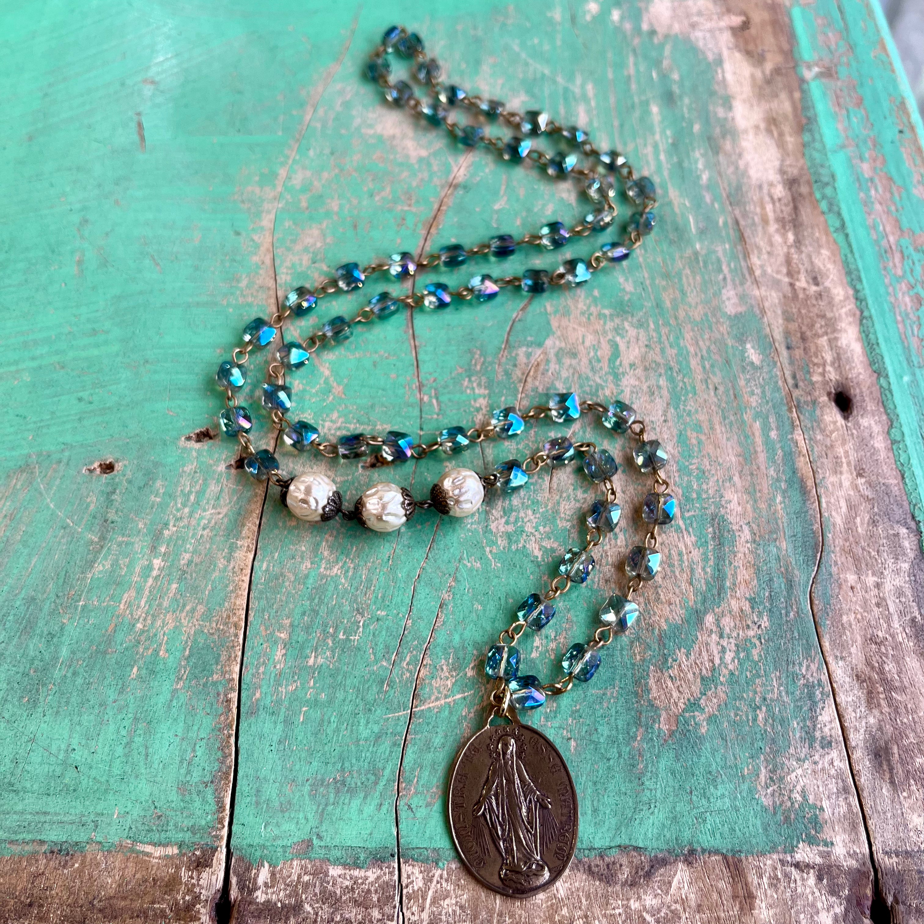 Our Lady Iridescent Necklace and Earrings