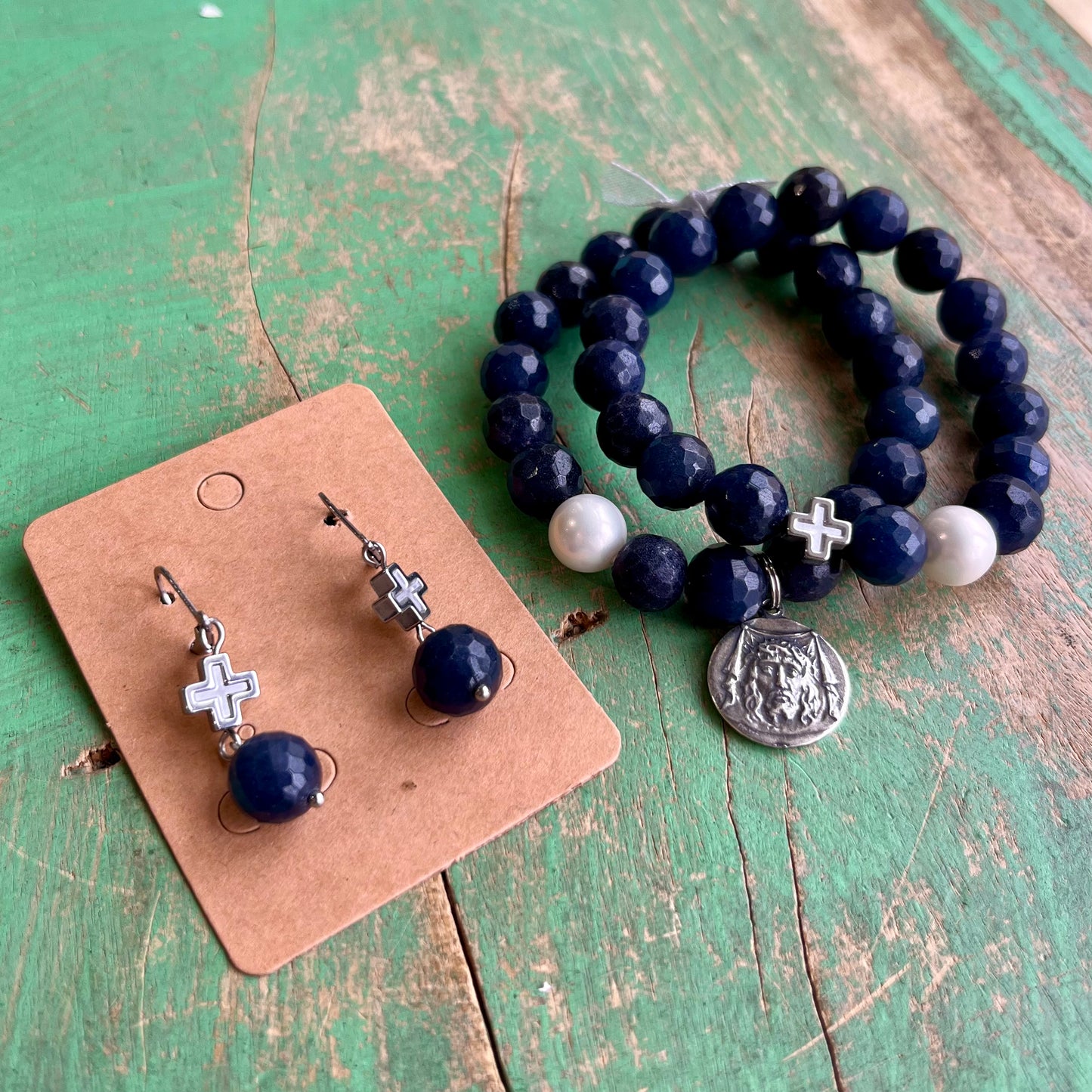 Denim Mother of Pearl Faith Stack