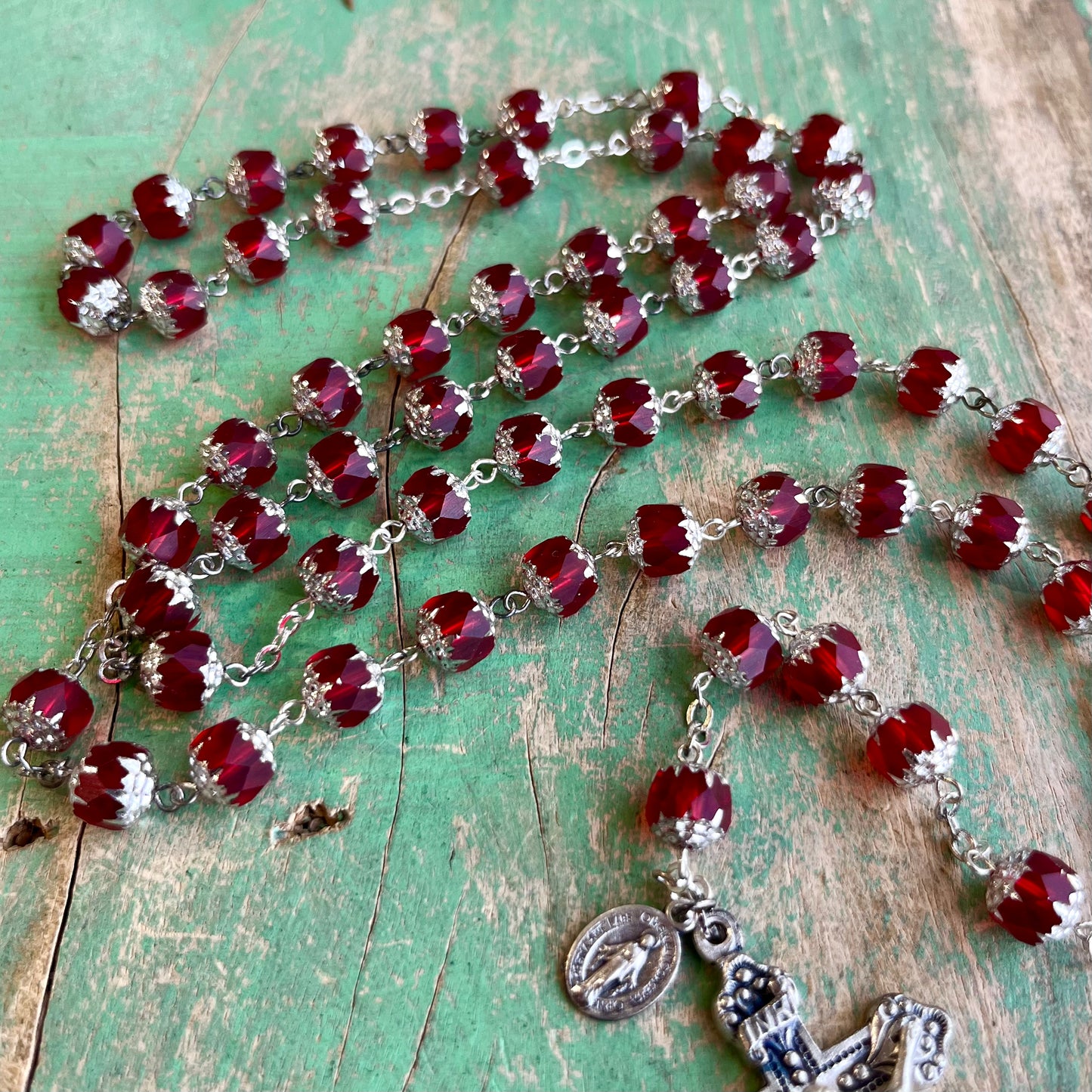 Red Glass Bead Scapular Rosary