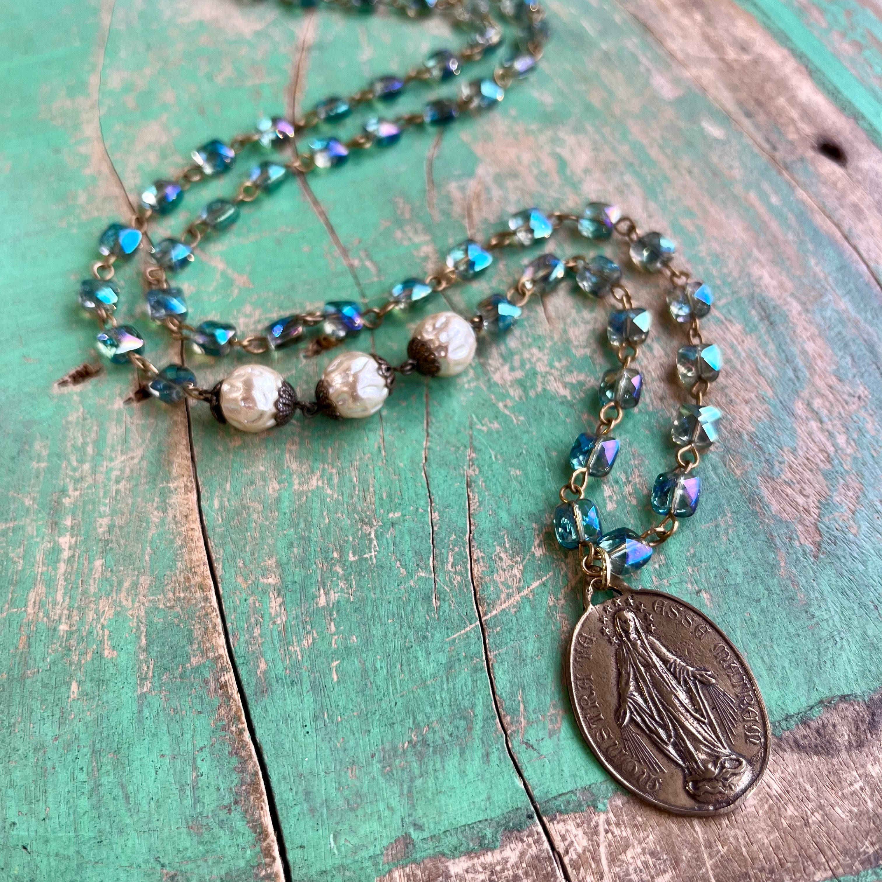 Our Lady Iridescent Necklace and Earrings