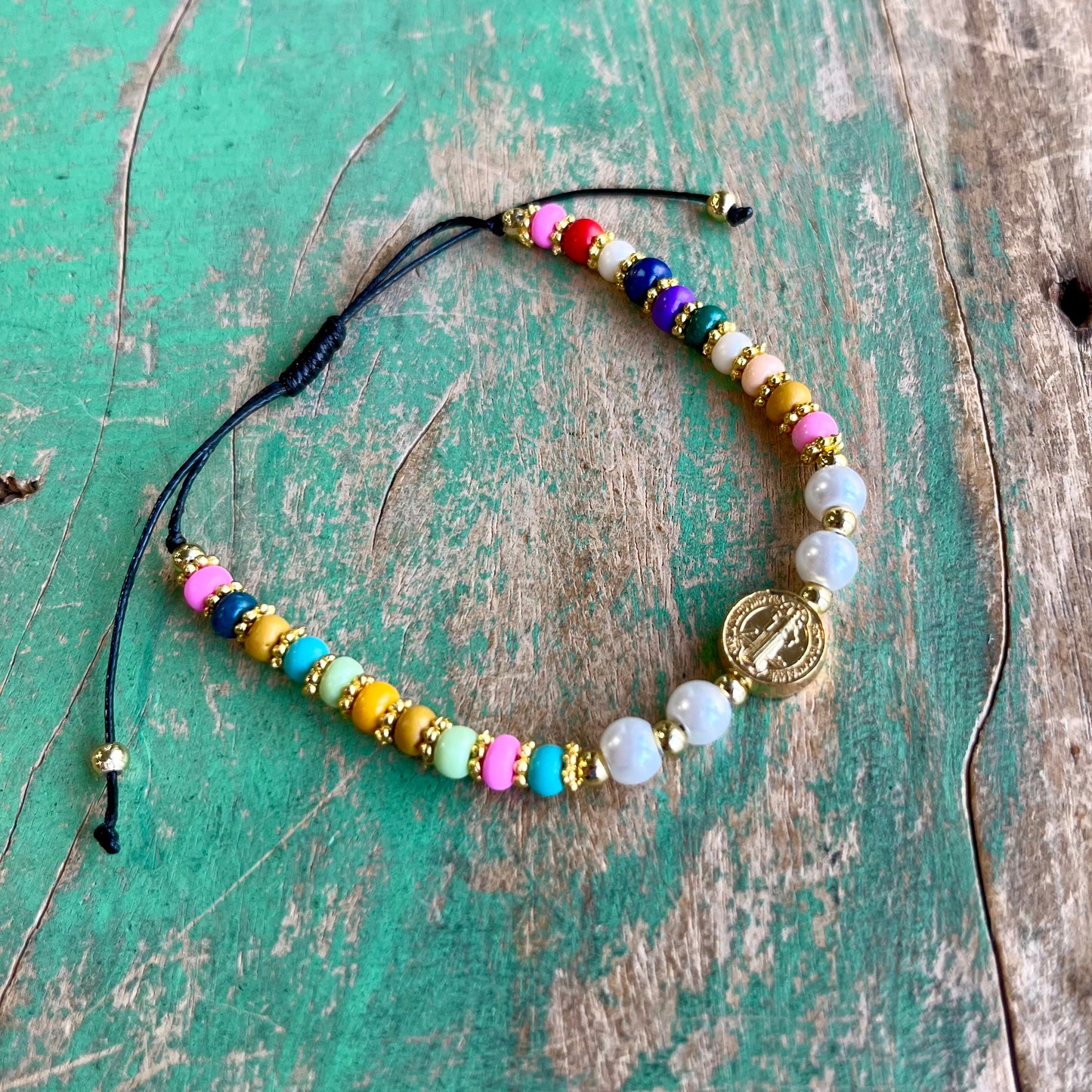 Colorful Pearl St Benedict Cord Bracelet