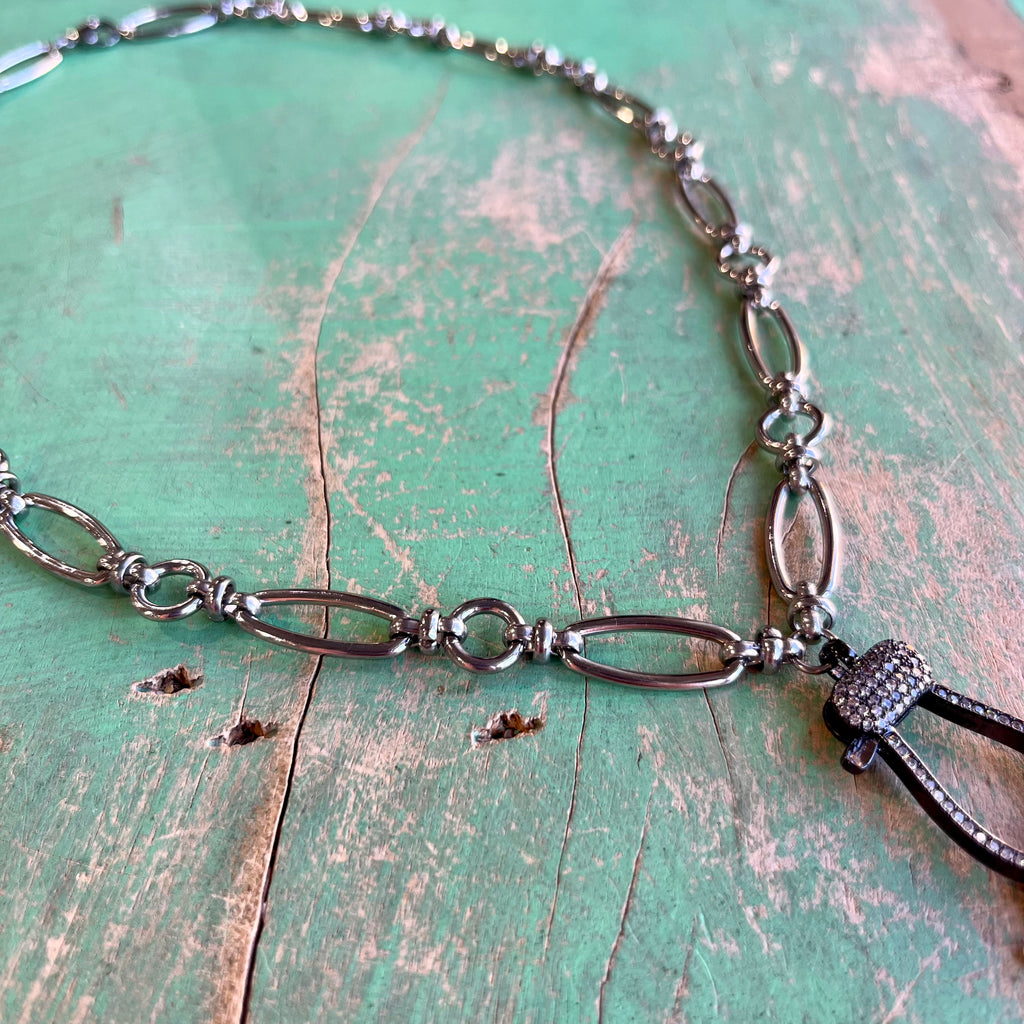 Chunky Chain Pave Clasp Charm Necklace