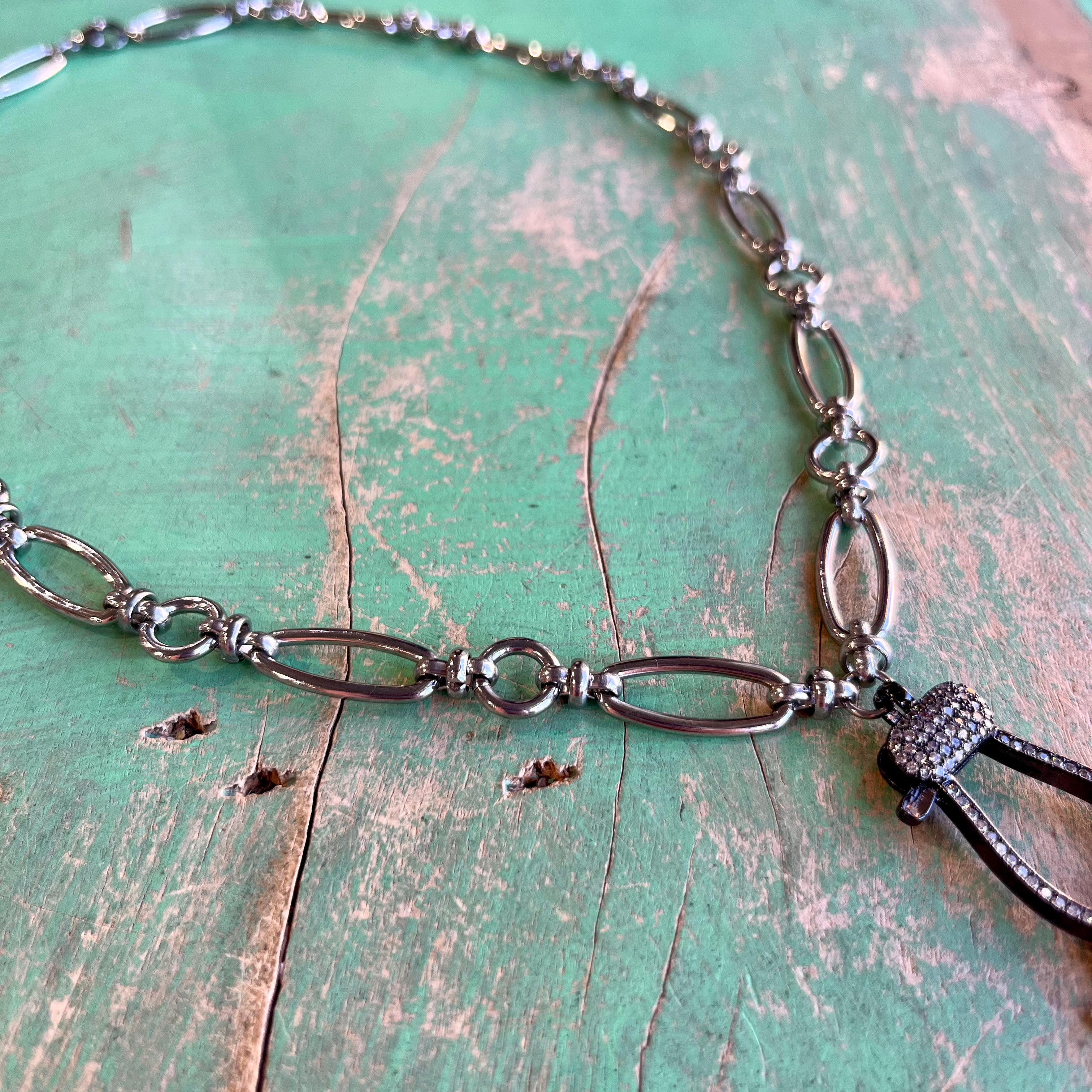 Chunky Chain Pave Clasp Charm Necklace