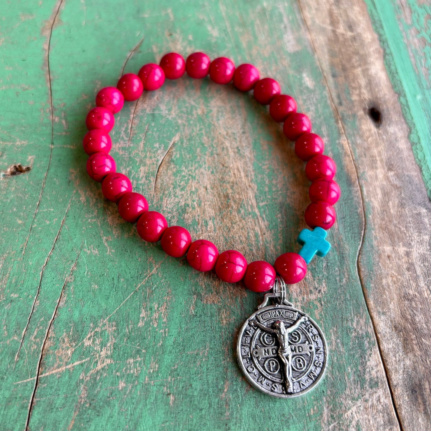 Pink & Turquoise Faith Bracelet