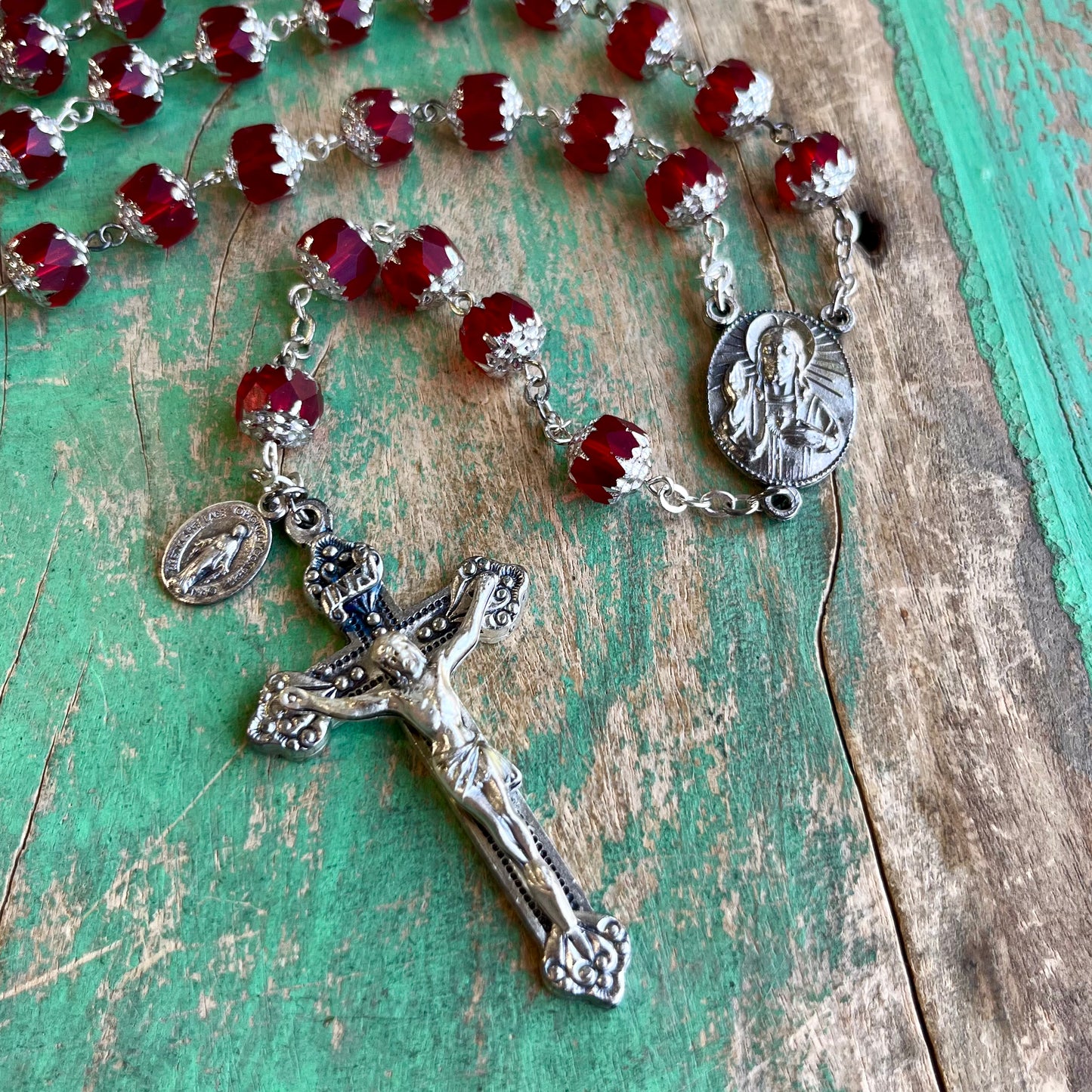 Red Glass Bead Scapular Rosary