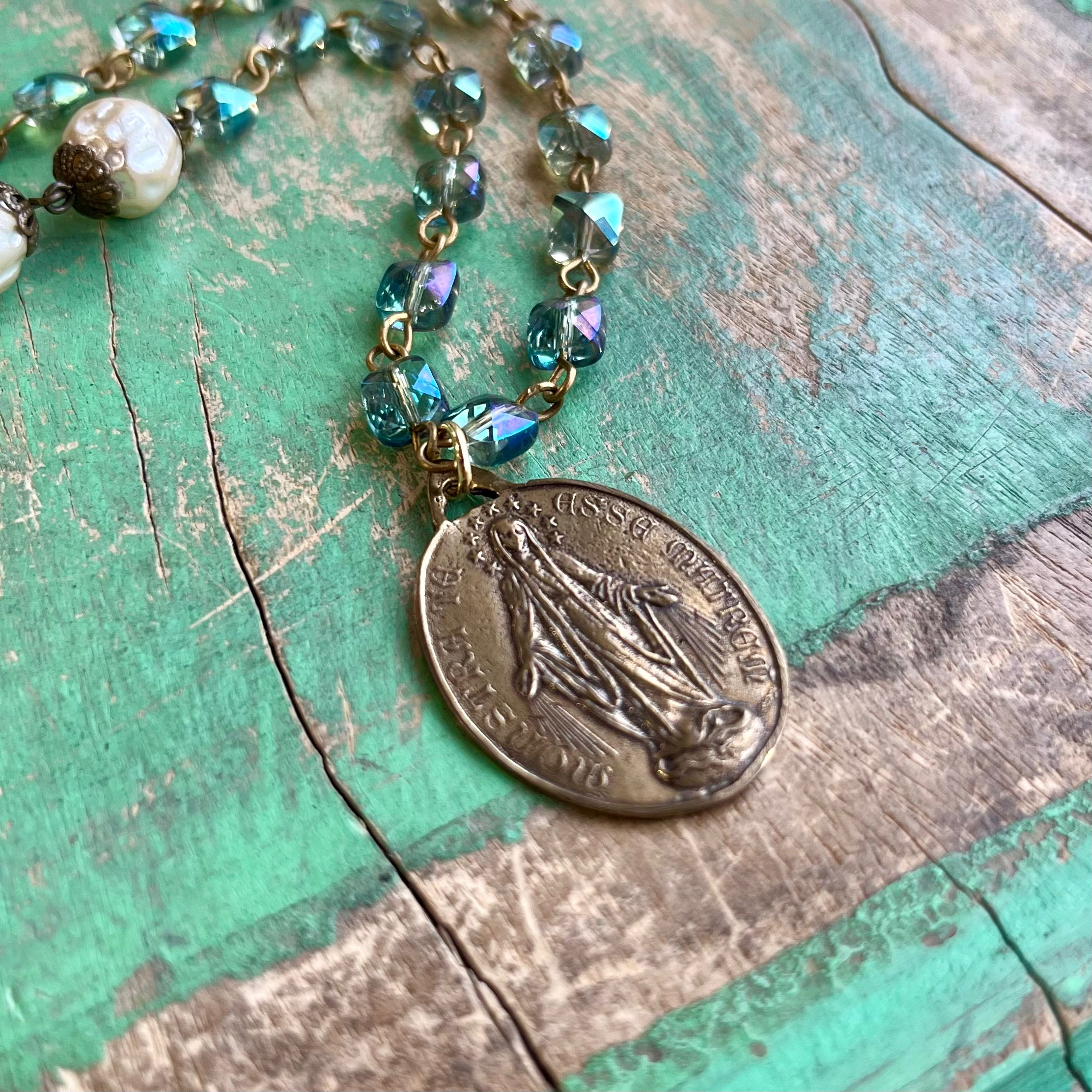 Our Lady Iridescent Necklace and Earrings