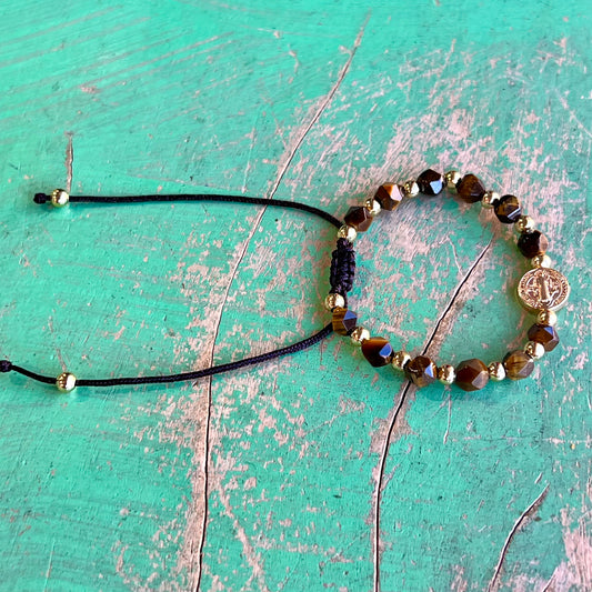 Adjustable Tiger Eye St Benedict Bracelet