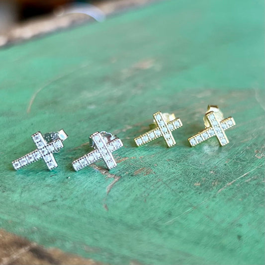 Sterling Silver CZ Cross Studs