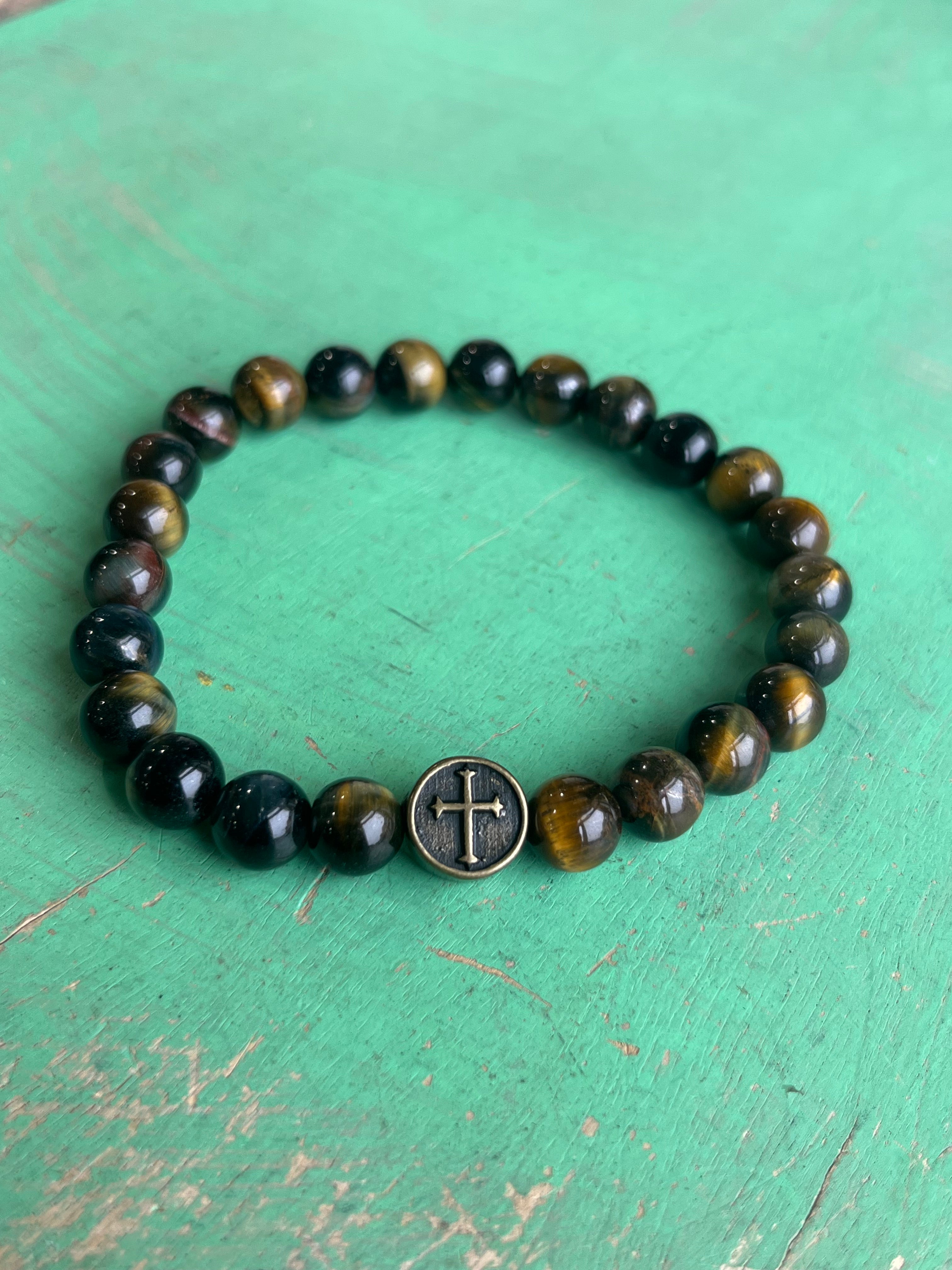 Dark Tones Tiger Eye Cross Bracelet