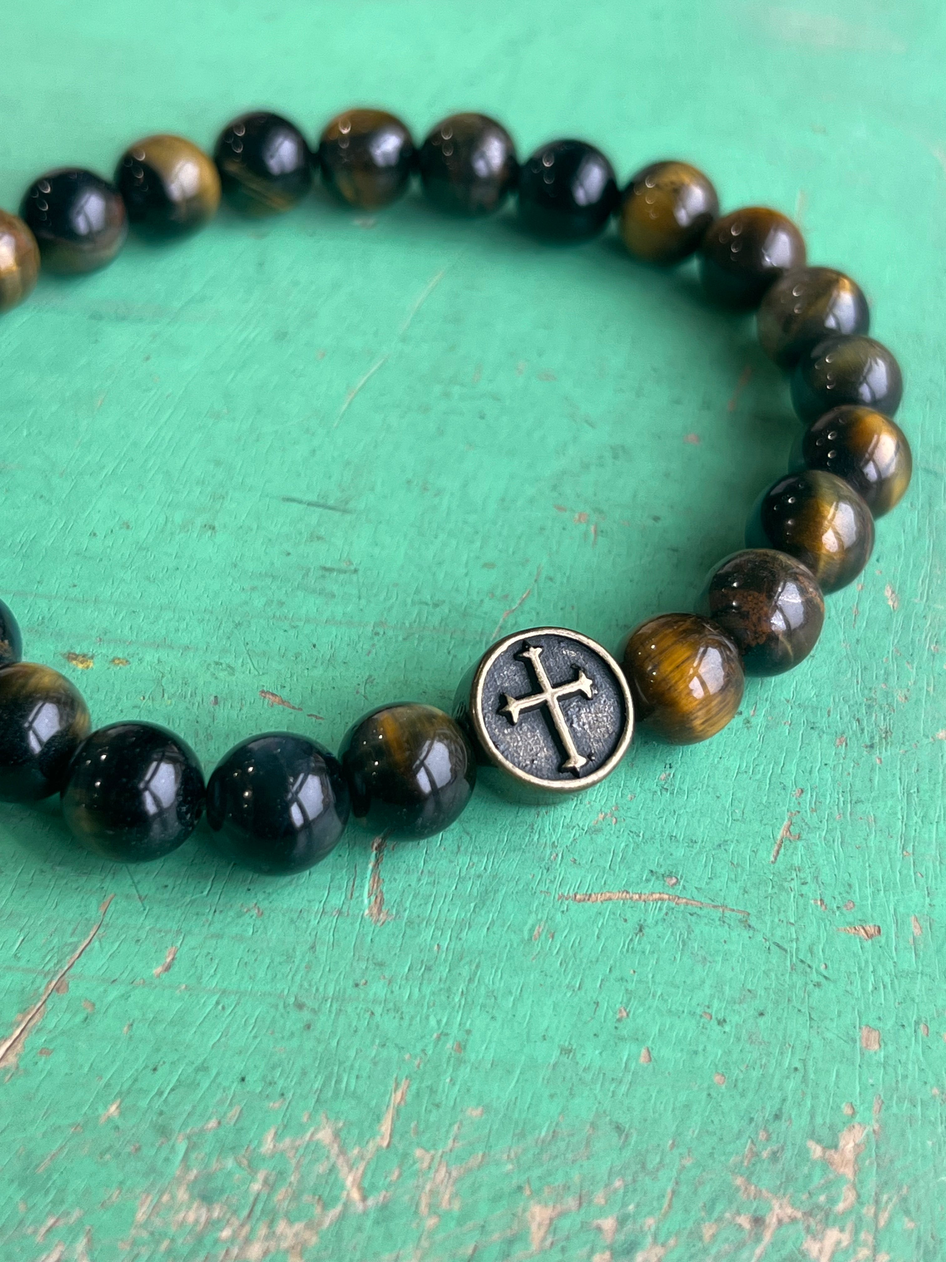 Dark Tones Tiger Eye Cross Bracelet