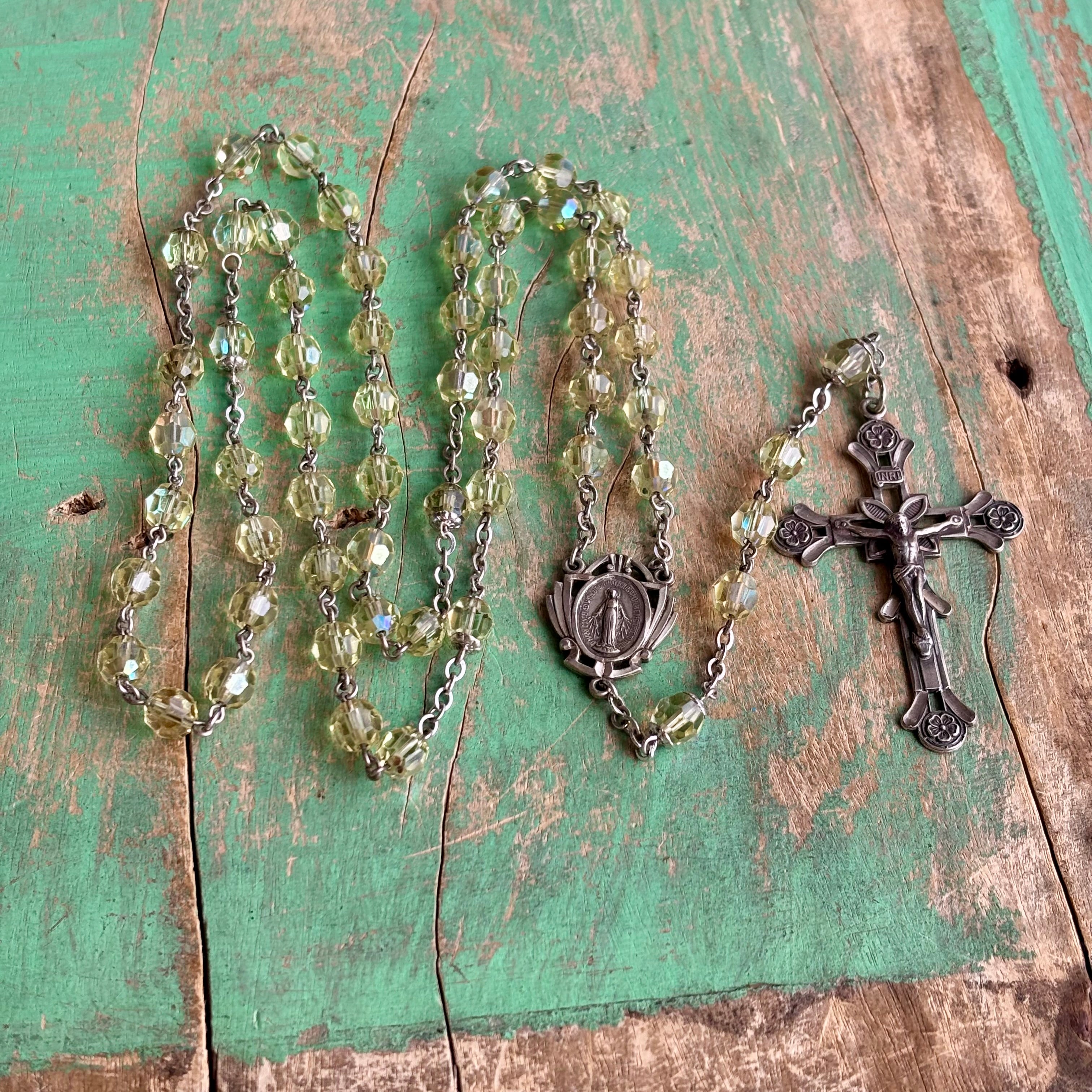 Vintage Sterling Silver Yellow Rosary