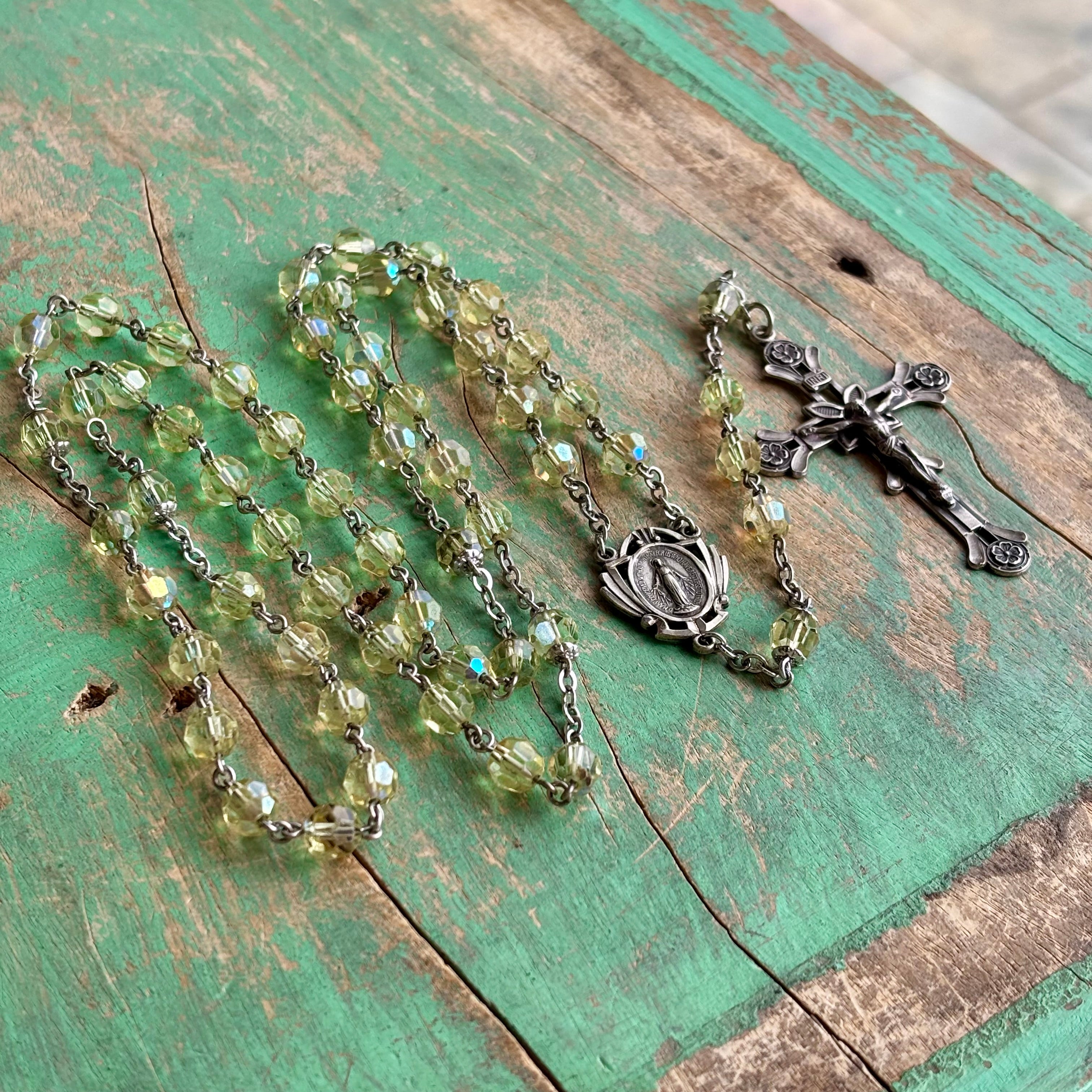 Vintage Sterling Silver Yellow Rosary