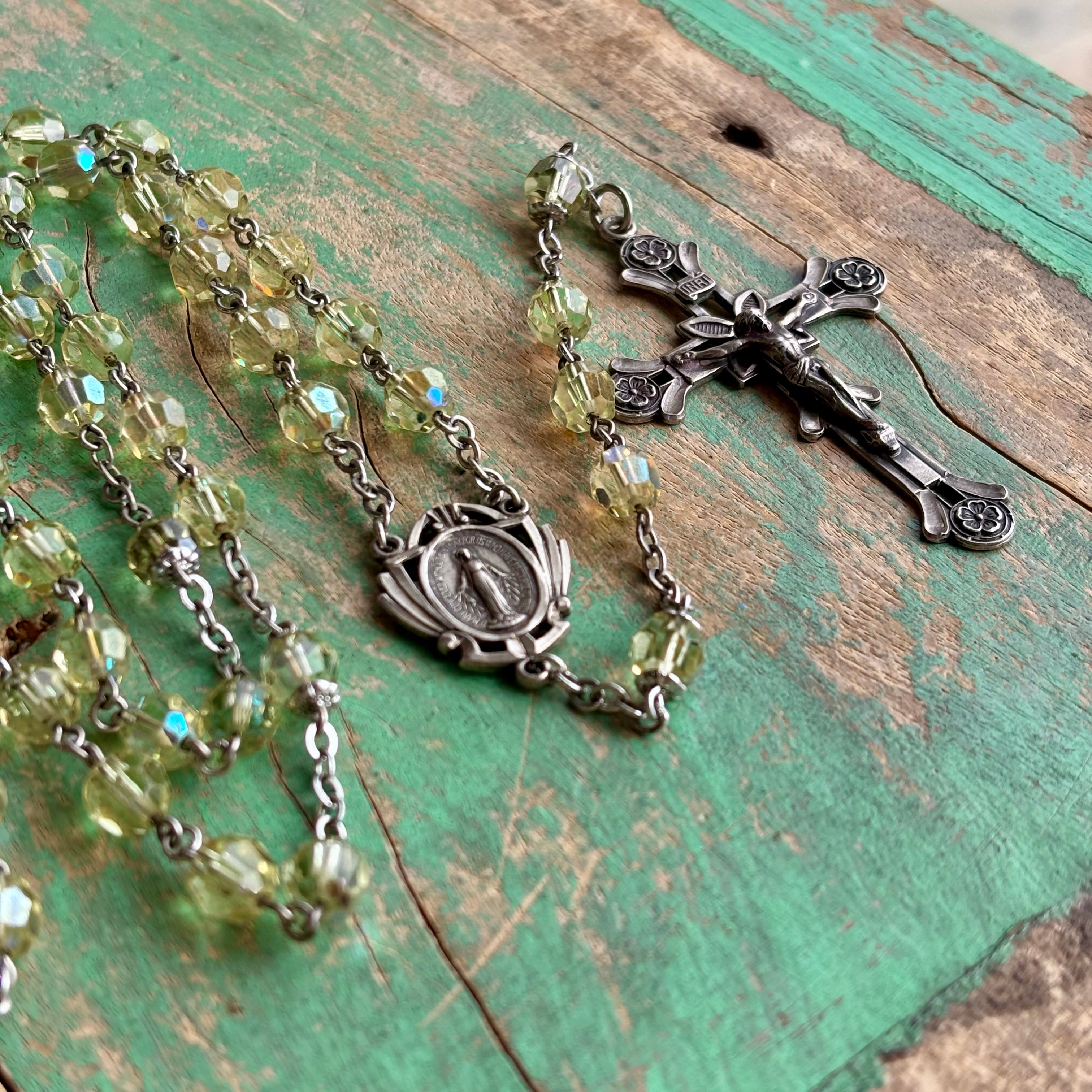 Vintage Sterling Silver Yellow Rosary