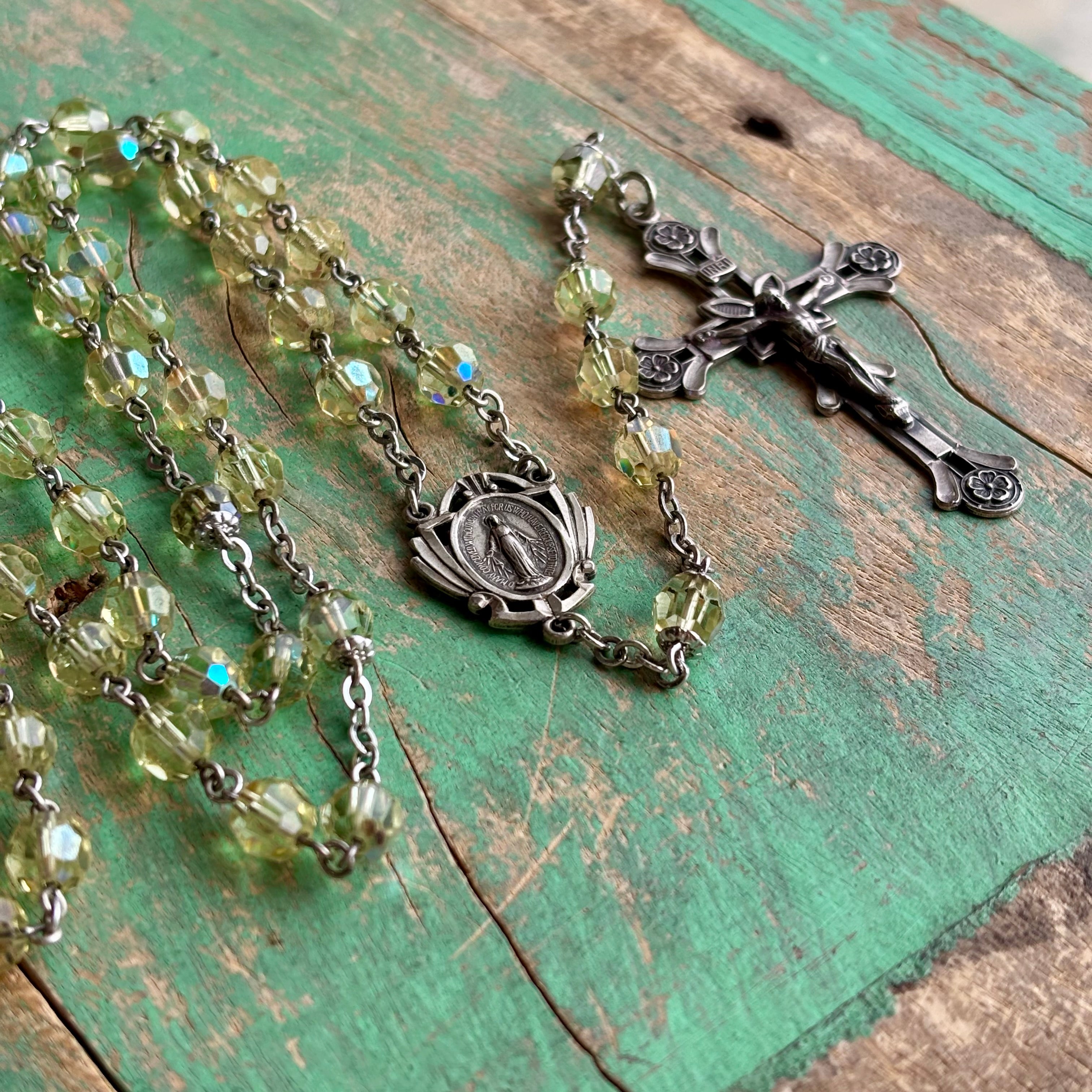 Vintage Sterling Silver Yellow Rosary