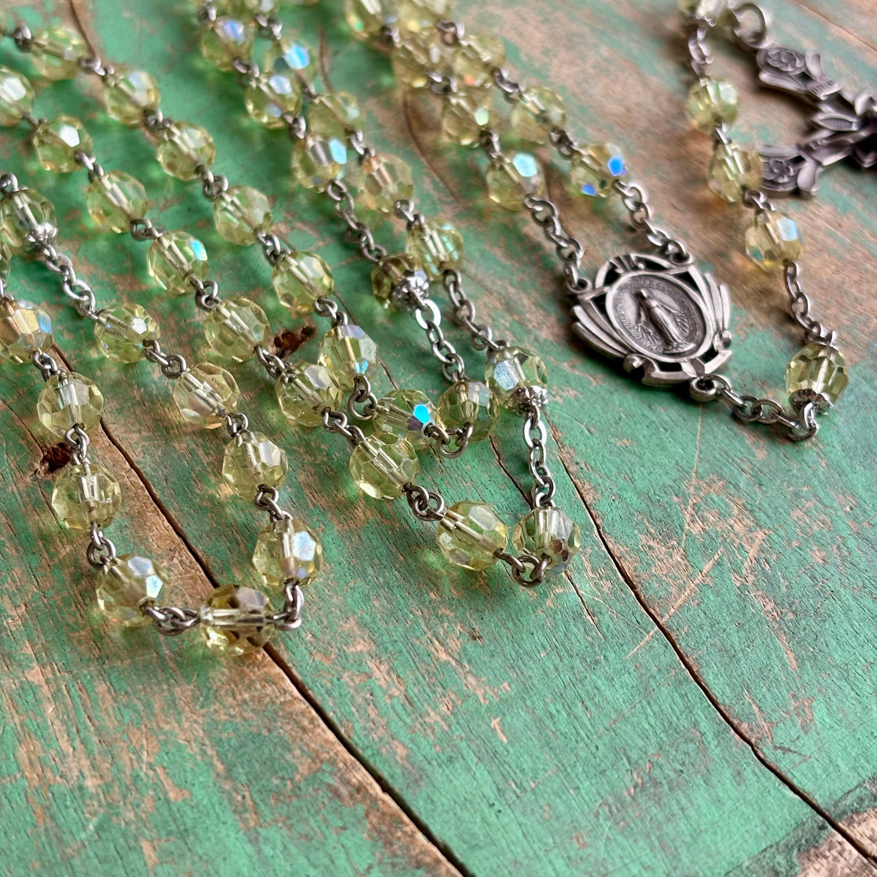 Vintage Sterling Silver Yellow Rosary