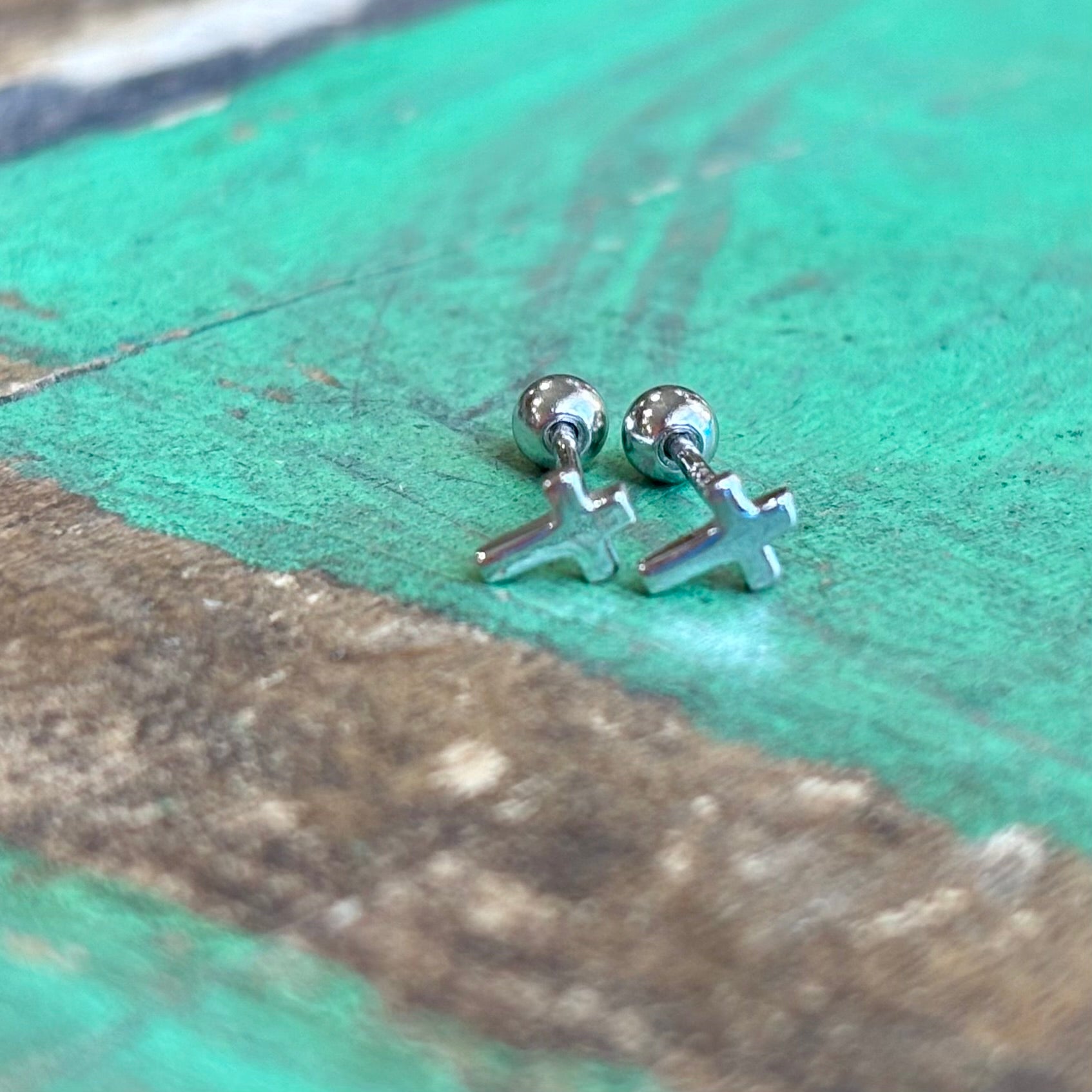 Sterling Silver Mini Cross Studs Screw Backs