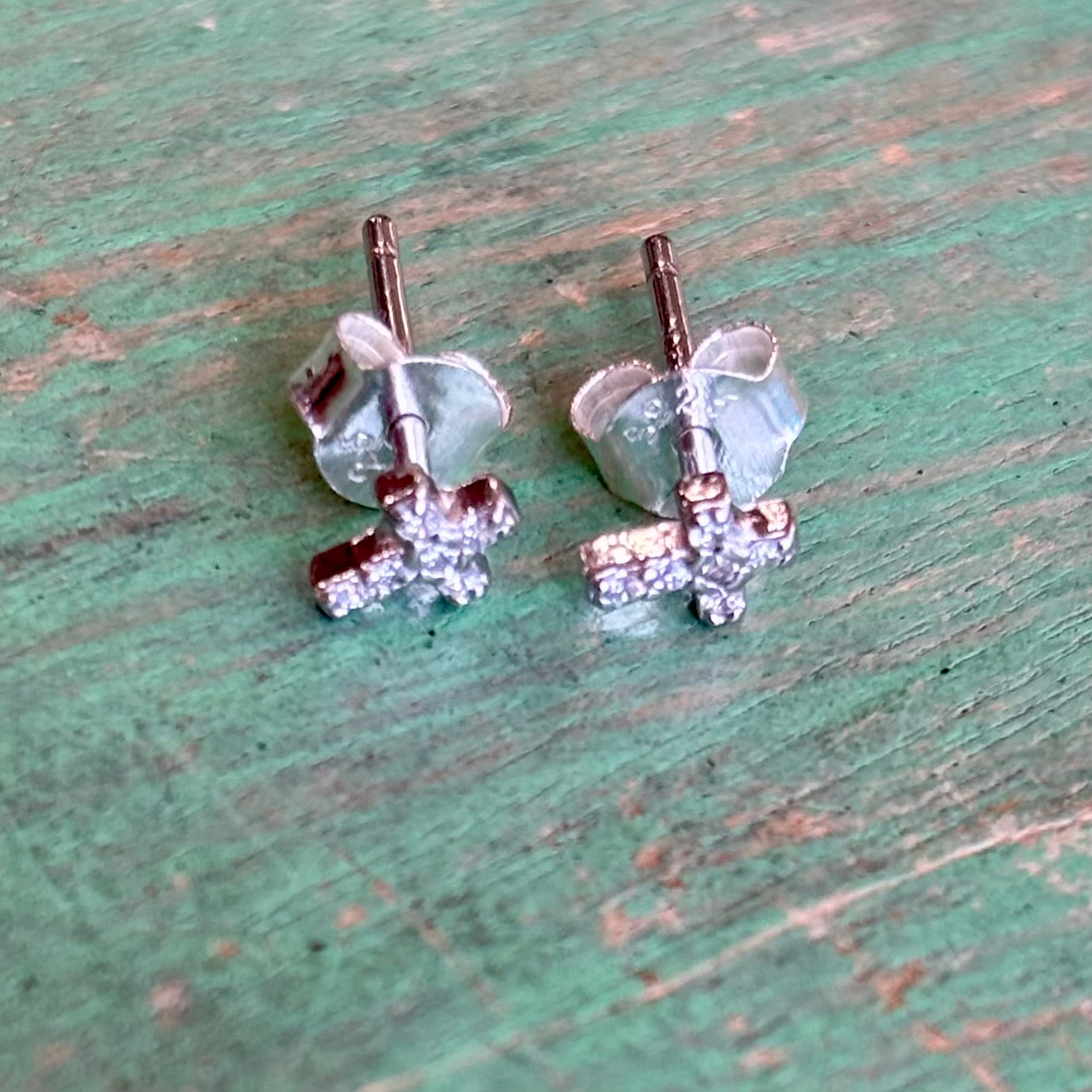 Sterling Silver CZ Mini Cross Studs