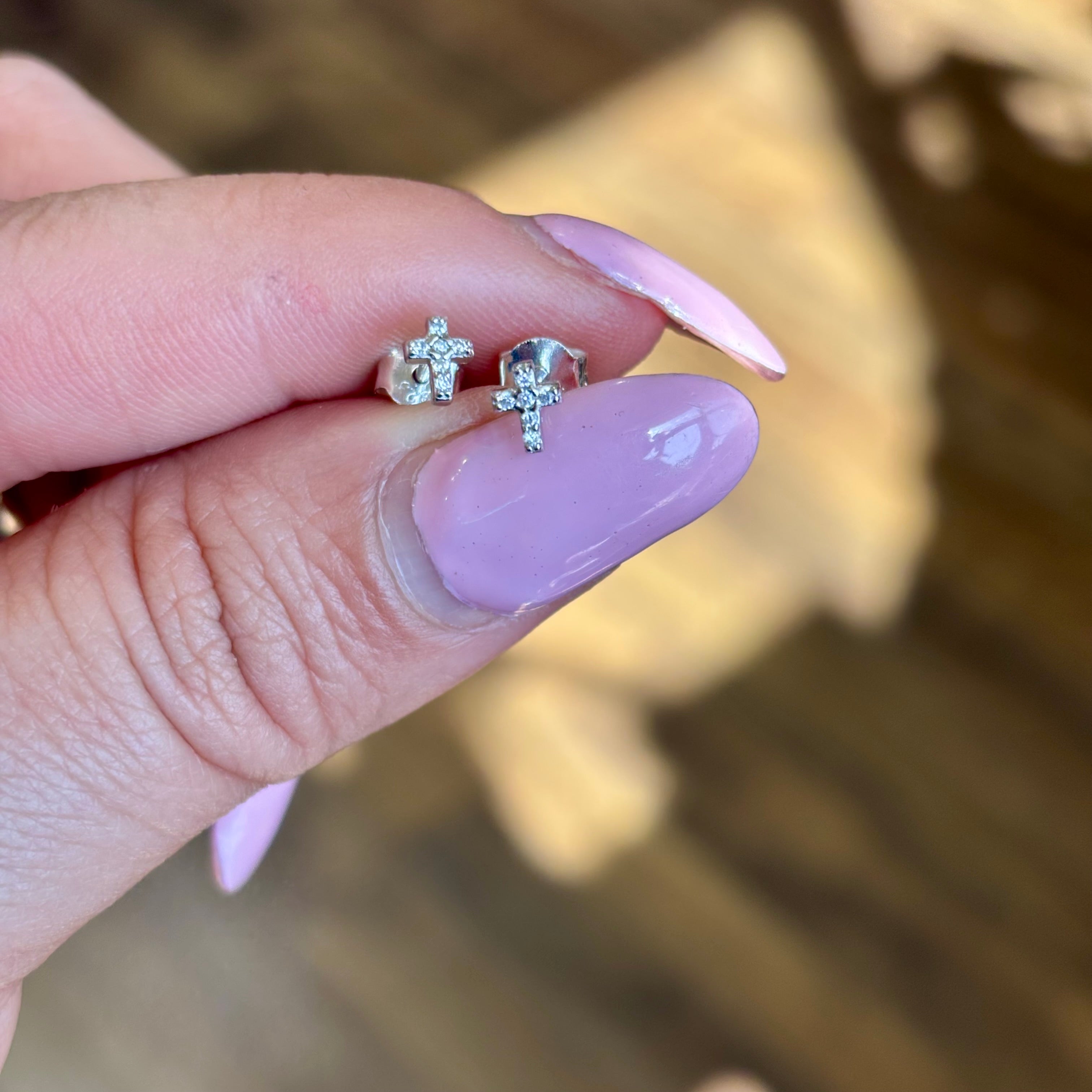 Sterling Silver CZ Mini Cross Studs
