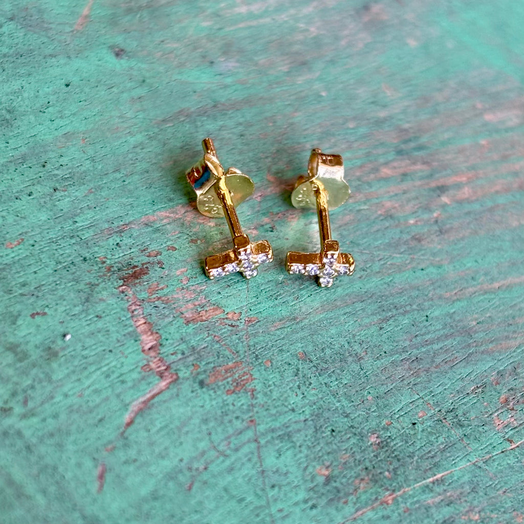 Sterling Silver CZ Mini Cross Studs