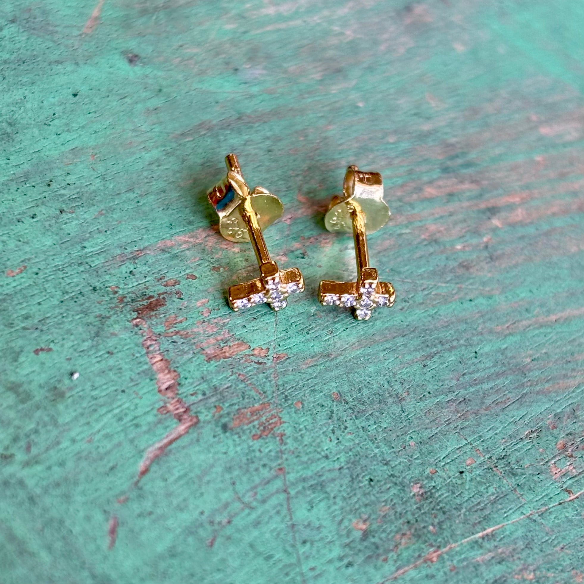 Sterling Silver CZ Mini Cross Studs