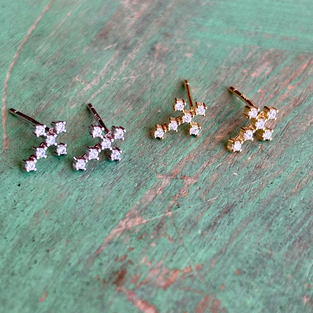 Sterling Silver CZ Fancy Cross Studs